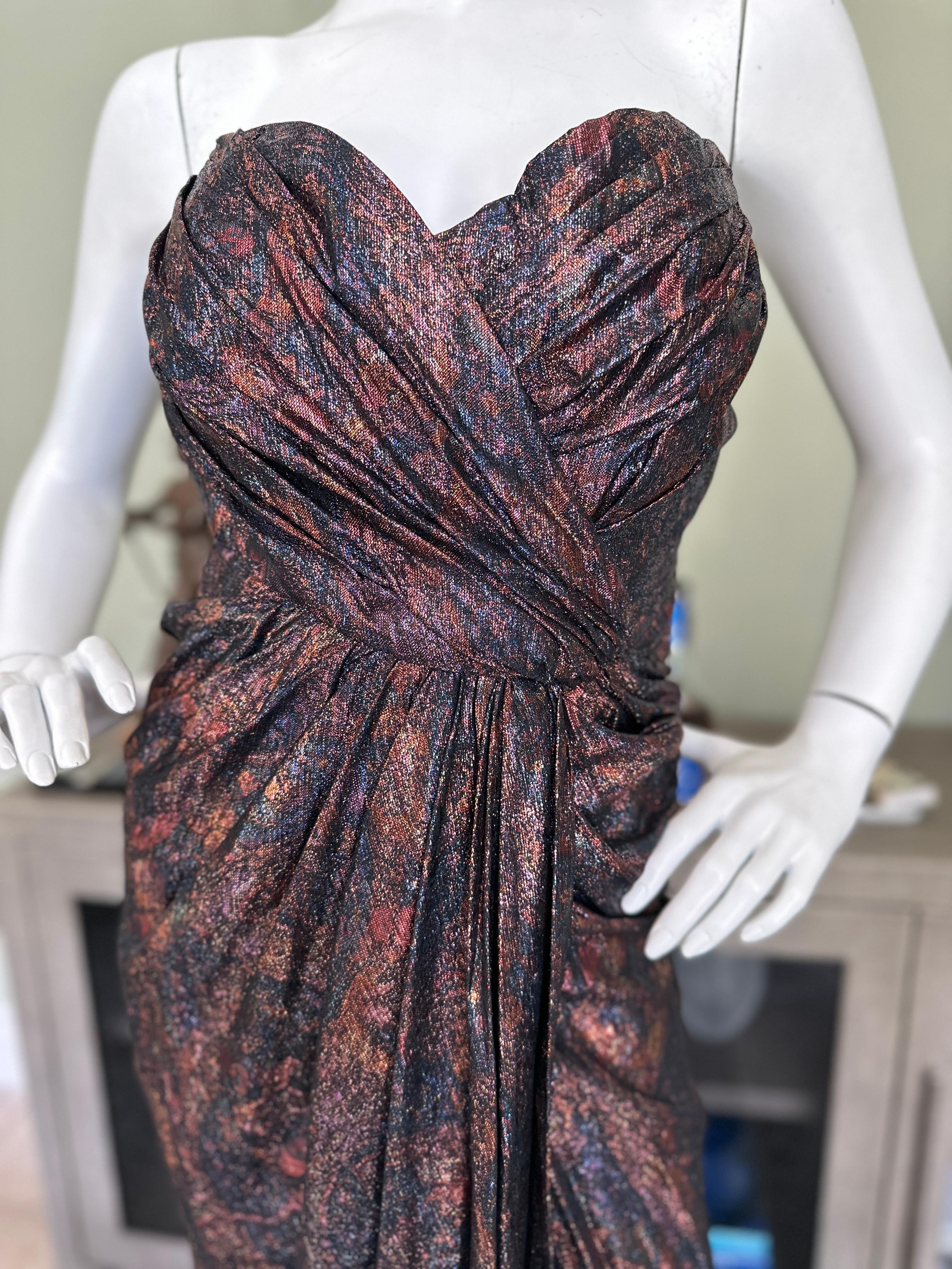 Women's Nolan Miller Couture Vintage Metallic Strapless Corset Dress Size 14 For Sale