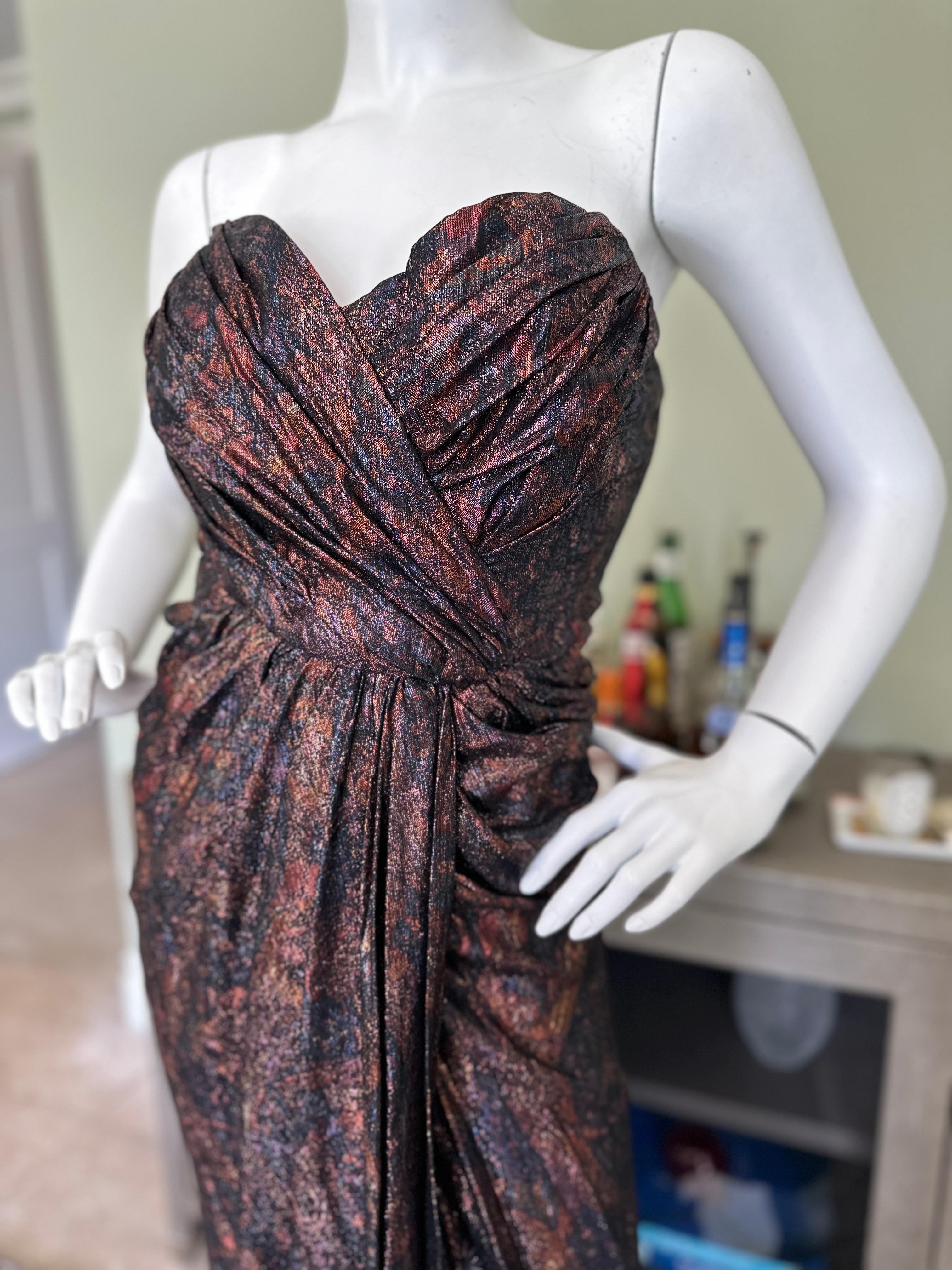 Nolan Miller Couture Vintage Metallic Strapless Corset Dress Size 14 For Sale 1