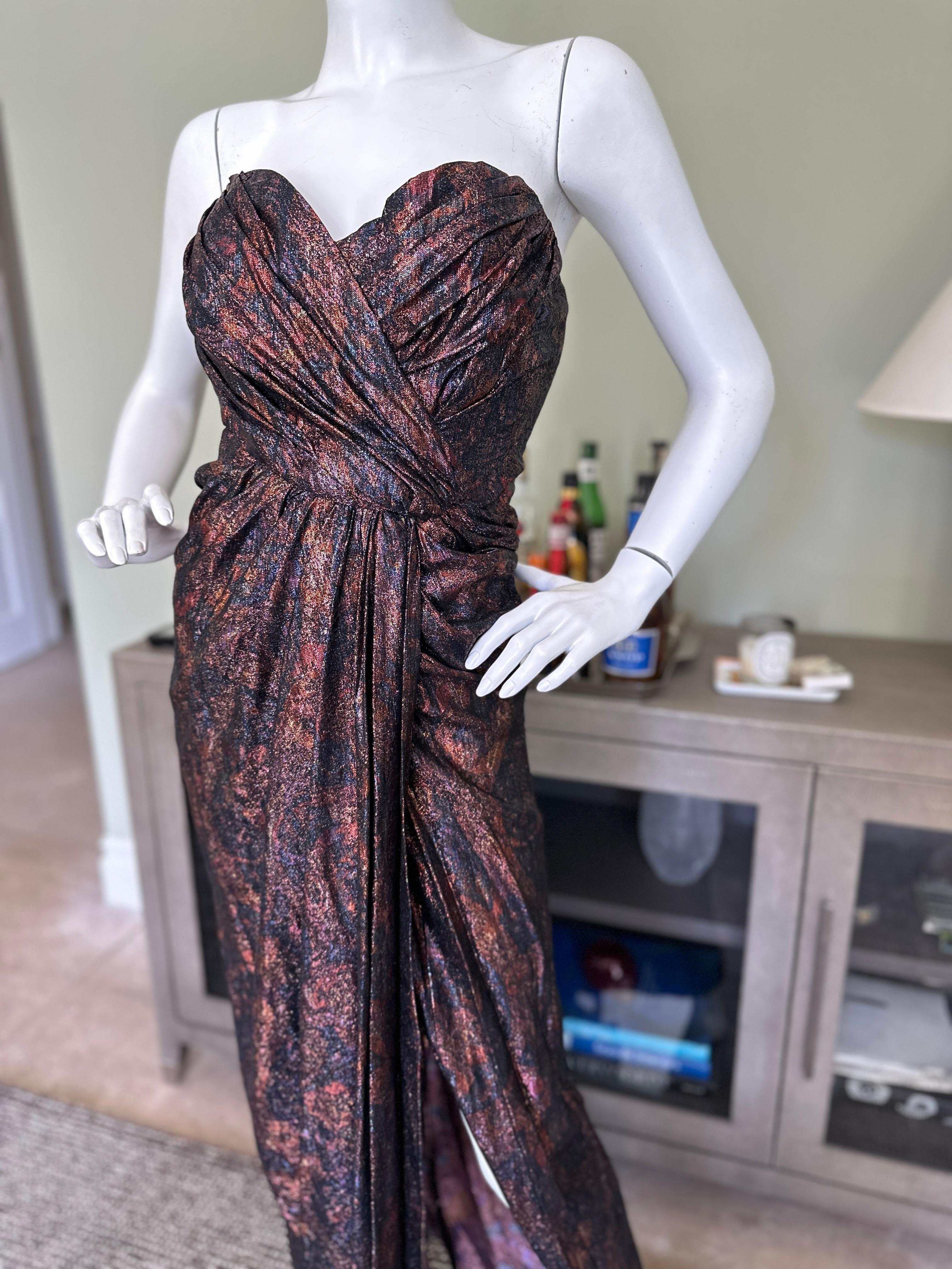 Nolan Miller Couture Vintage Metallic Strapless Corset Dress Size 14 For Sale 2