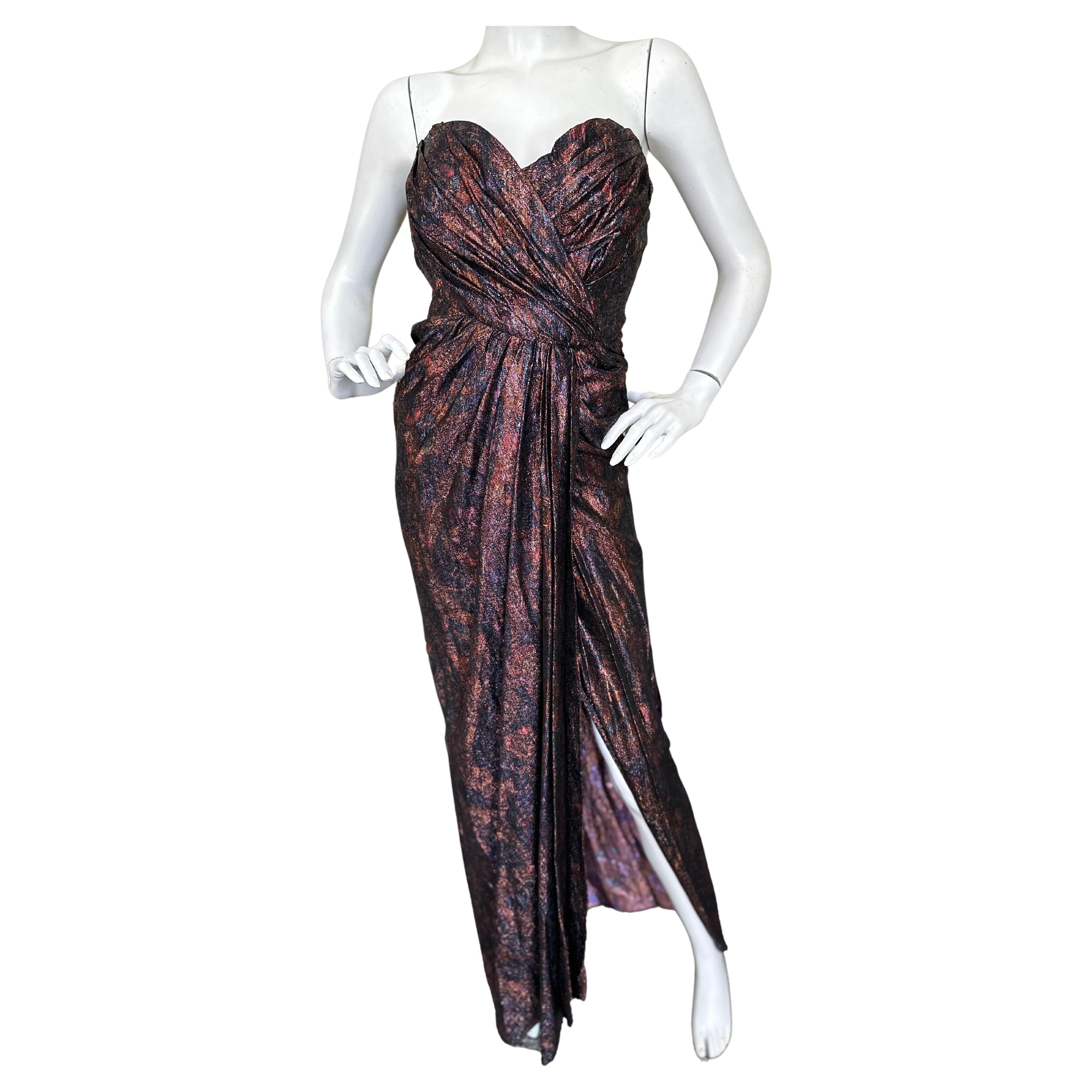 Nolan Miller Couture Vintage Metallic Strapless Corset Dress Size 14 For Sale
