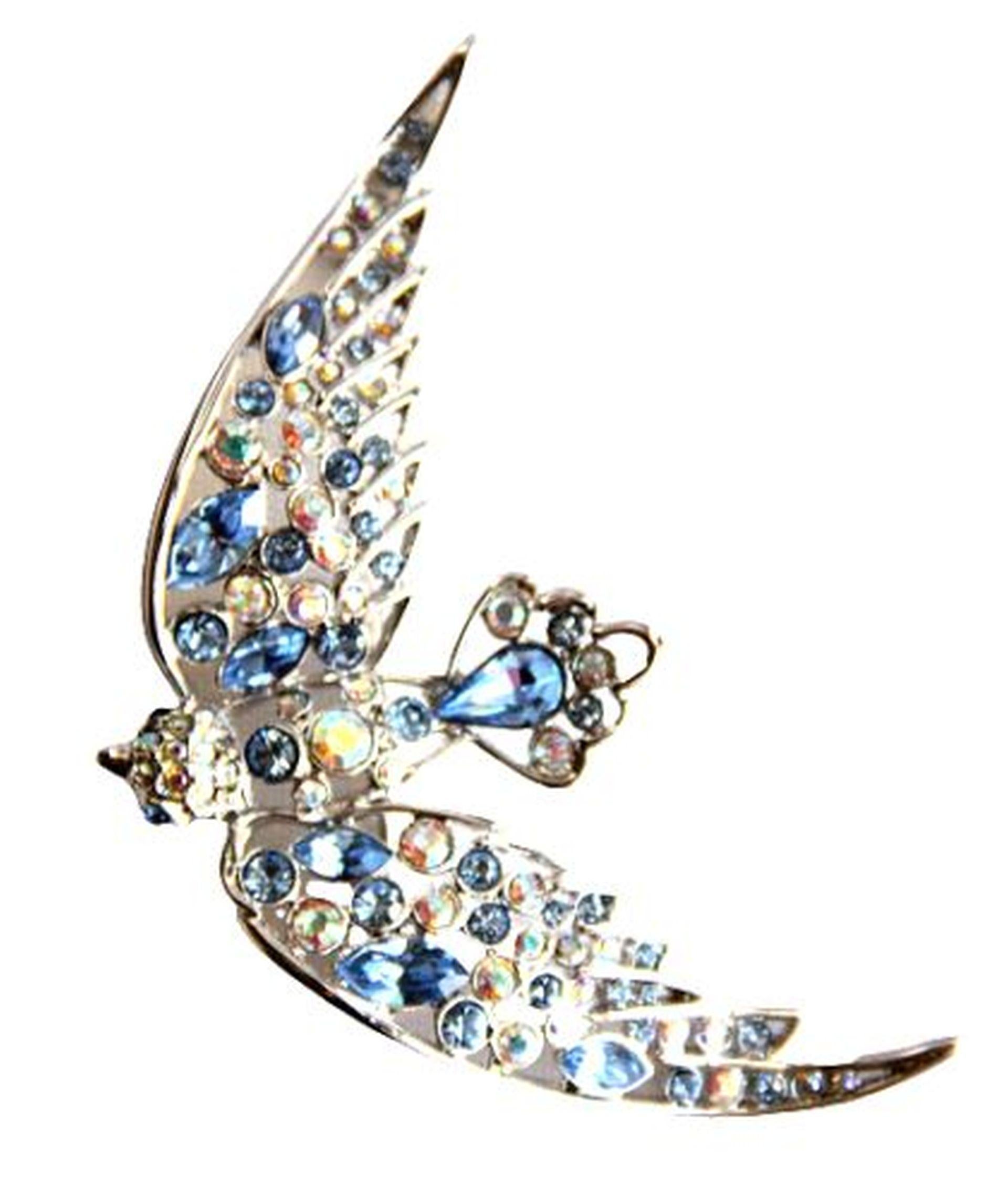 Mixed Cut Nolan Miller Signed Designer Crystal Bird in Flight Vintage Brooch Pin For Sale