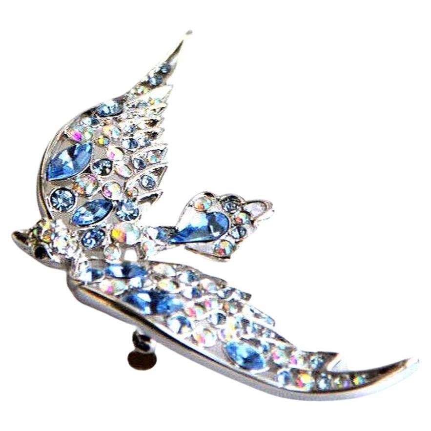 Nolan Miller Signed Designer Crystal Bird in Flight Vintage Brooch Pin For Sale