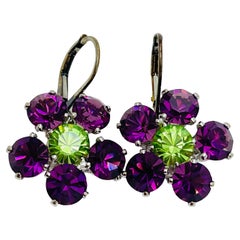 Vintage NOLAN MILLER signed silver tone flower crystals butterfly designer earrings