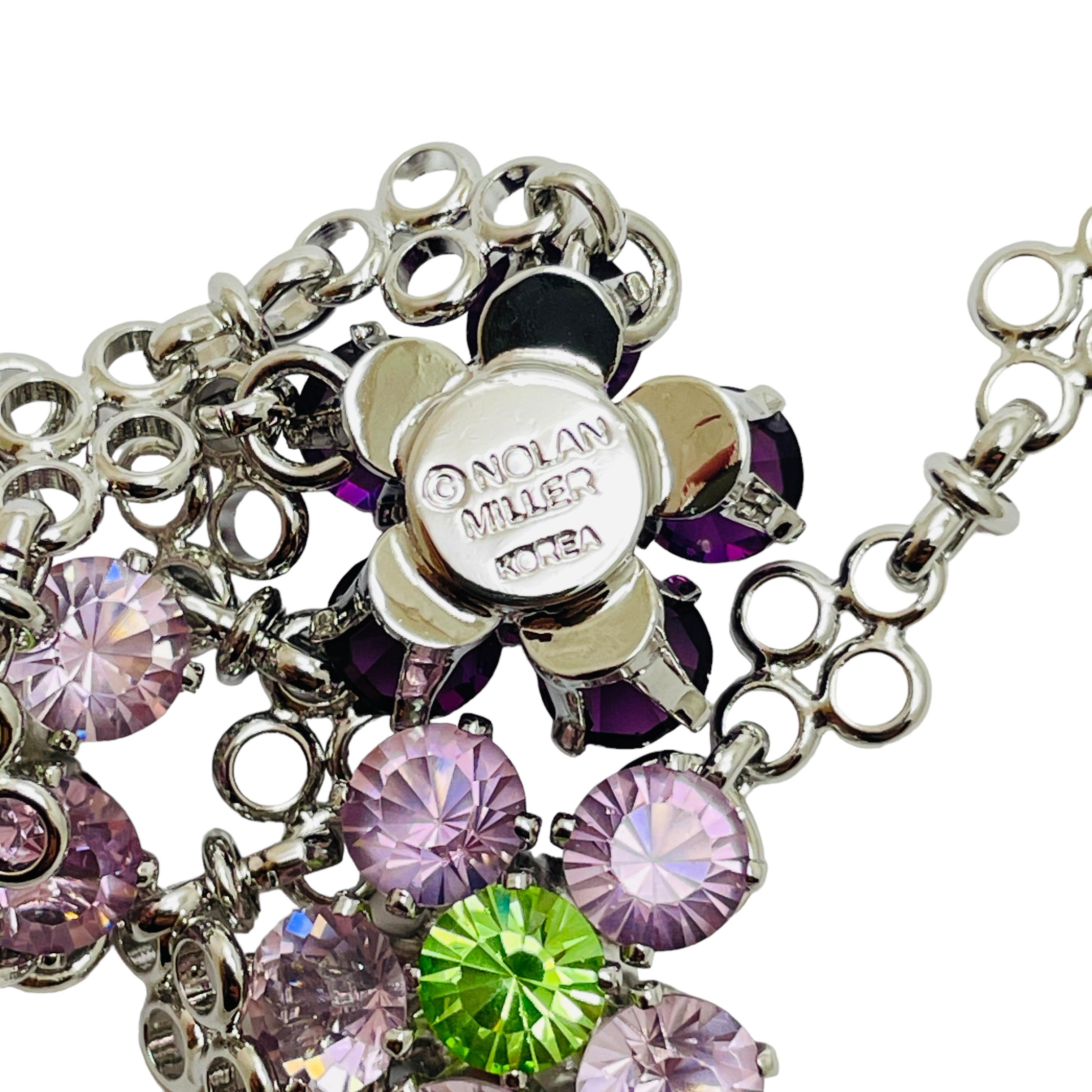 Women's NOLAN MILLER signed silver tone flower crystals butterfly designer necklace