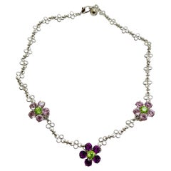 Vintage NOLAN MILLER signed silver tone flower crystals butterfly designer necklace