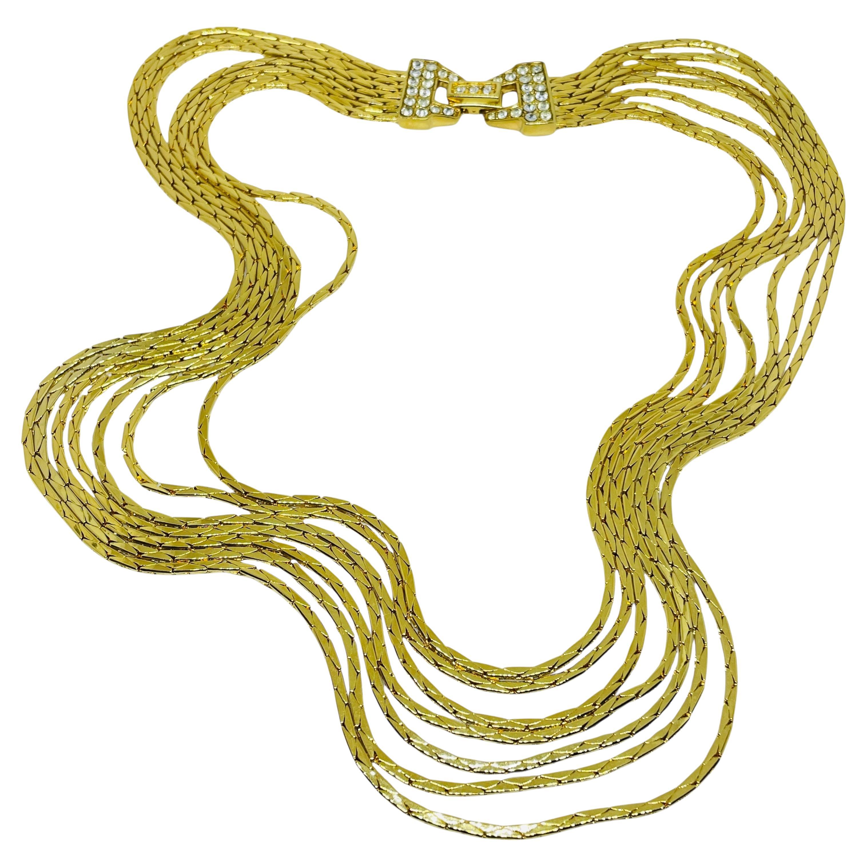 NOLAN MILLER signed vintage gold plated crystals designer necklace