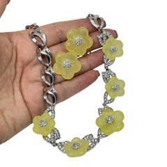 NOLAN MILLER signed vintage silver tone rhinestone flower necklace earrings set