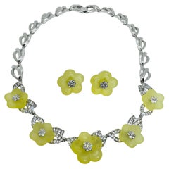 NOLAN MILLER signiert Jahrgang Silber Ton Strass Blume Halskette Ohrringe Set