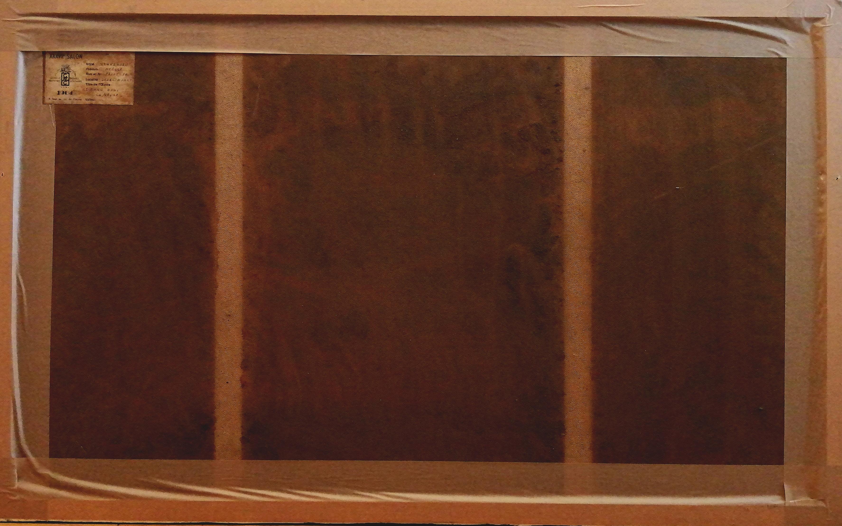 Precioso óleo sobre tabla surrealista belga moderno de 1964 que representa un banco en la nieve, obra de Noëlle Verheggen. 

La obra está firmada y fechada en 1964 abajo a la izquierda y se presenta en un marco de madera pintada. Etiqueta de