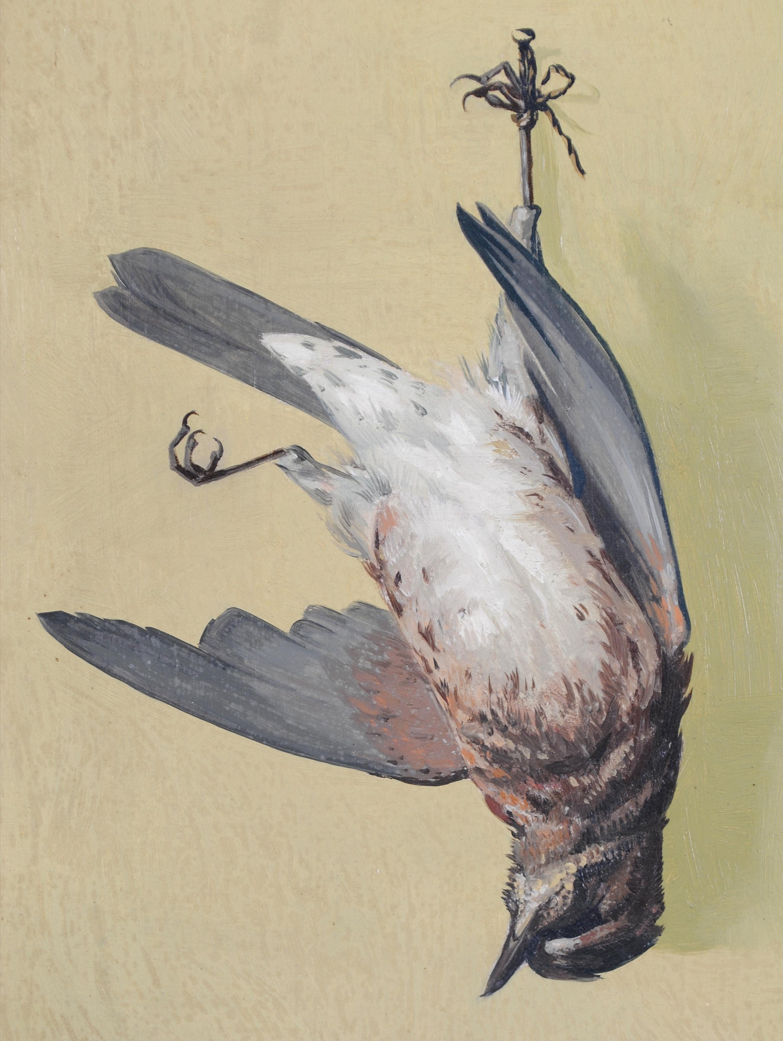A beautiful signed and dated 1964 Belgian oil on board depicting a hanging bird, by Noëlle Verheggen. Prresented in the original gold frame.

Artist: Noëlle Verheggen (Belgian, 1929-2017)
Title: Hanging Bird
Medium: Oil on board
Size: 16 x 13 inches