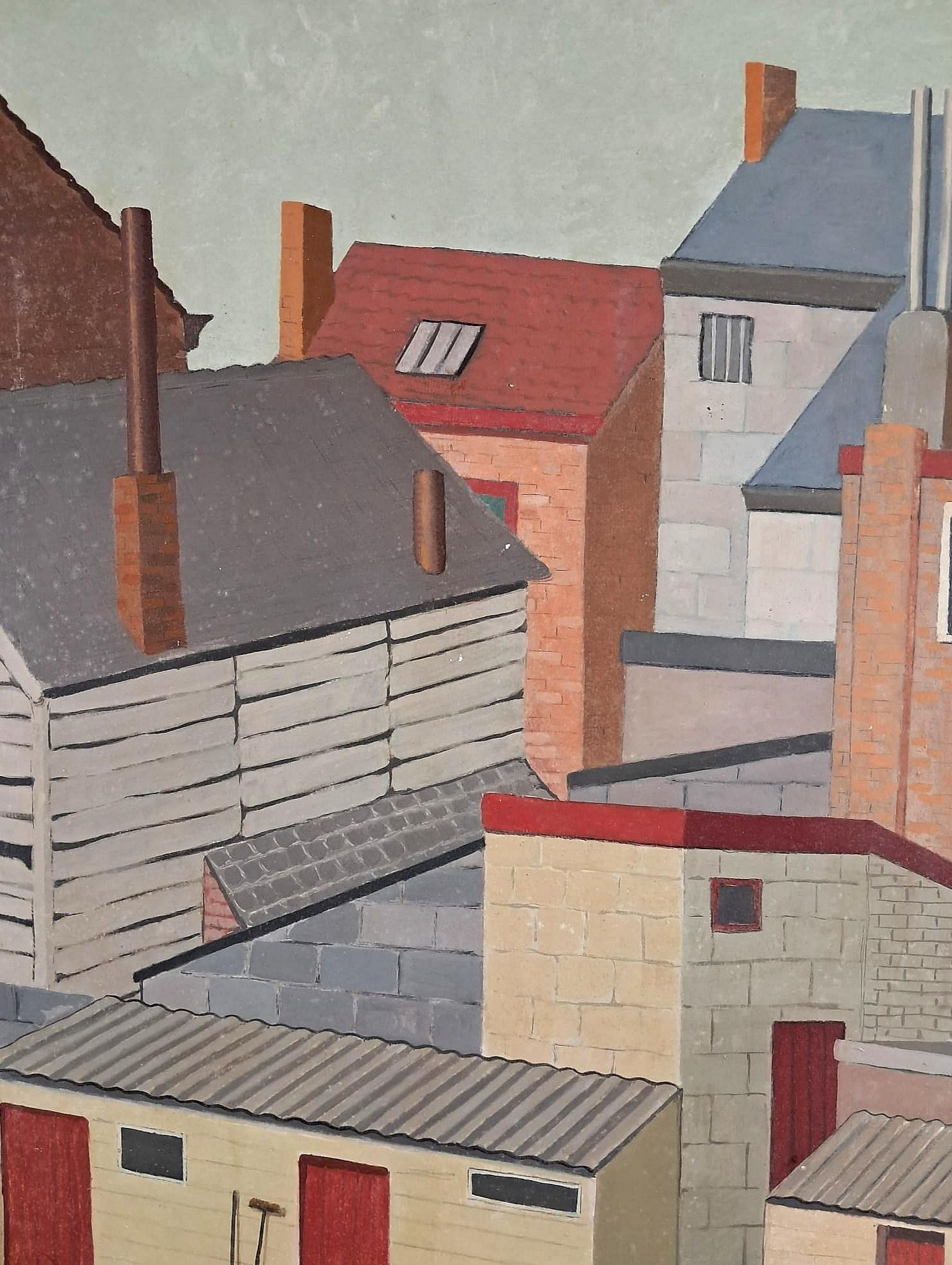 A beautiful large 1960's Modern Belgian oil on board depicting a view of houses and gardens, by Noëlle Verheggen. The work signed lower right and presented in a painted wood frame. 

One of a collection of Verheggen paintings we recently purchased