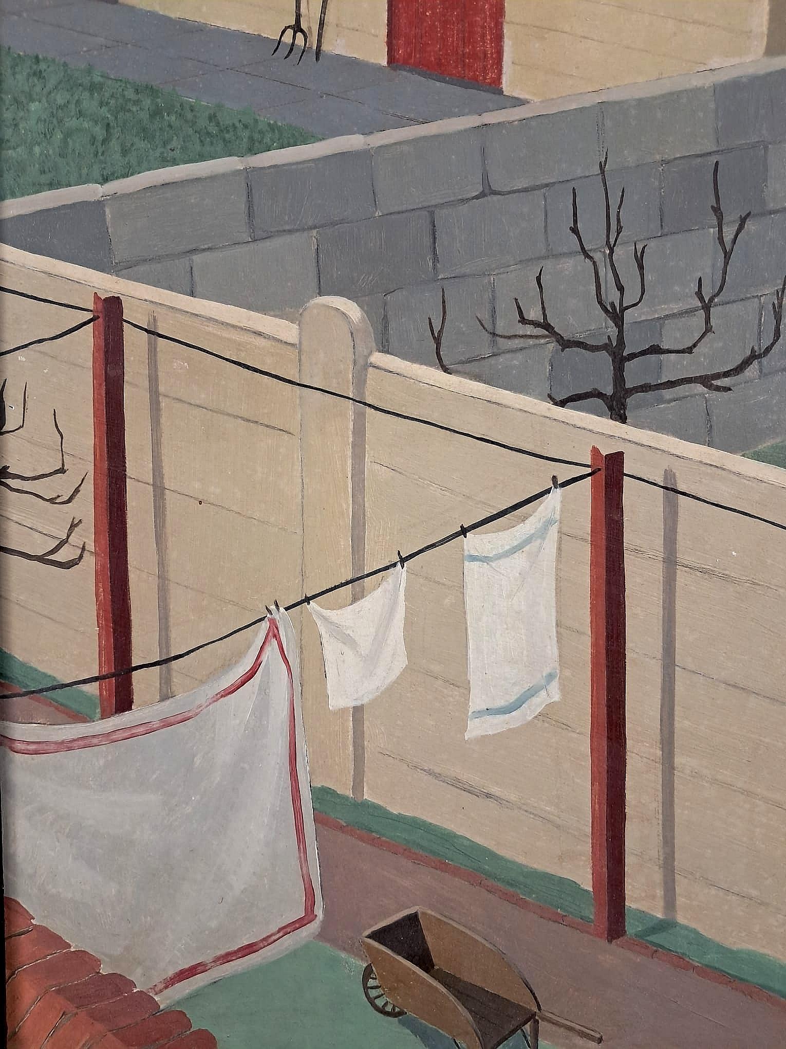 Houses - Large Mid 20th Century Belgian Modernist Oil on Board Painting For Sale 3
