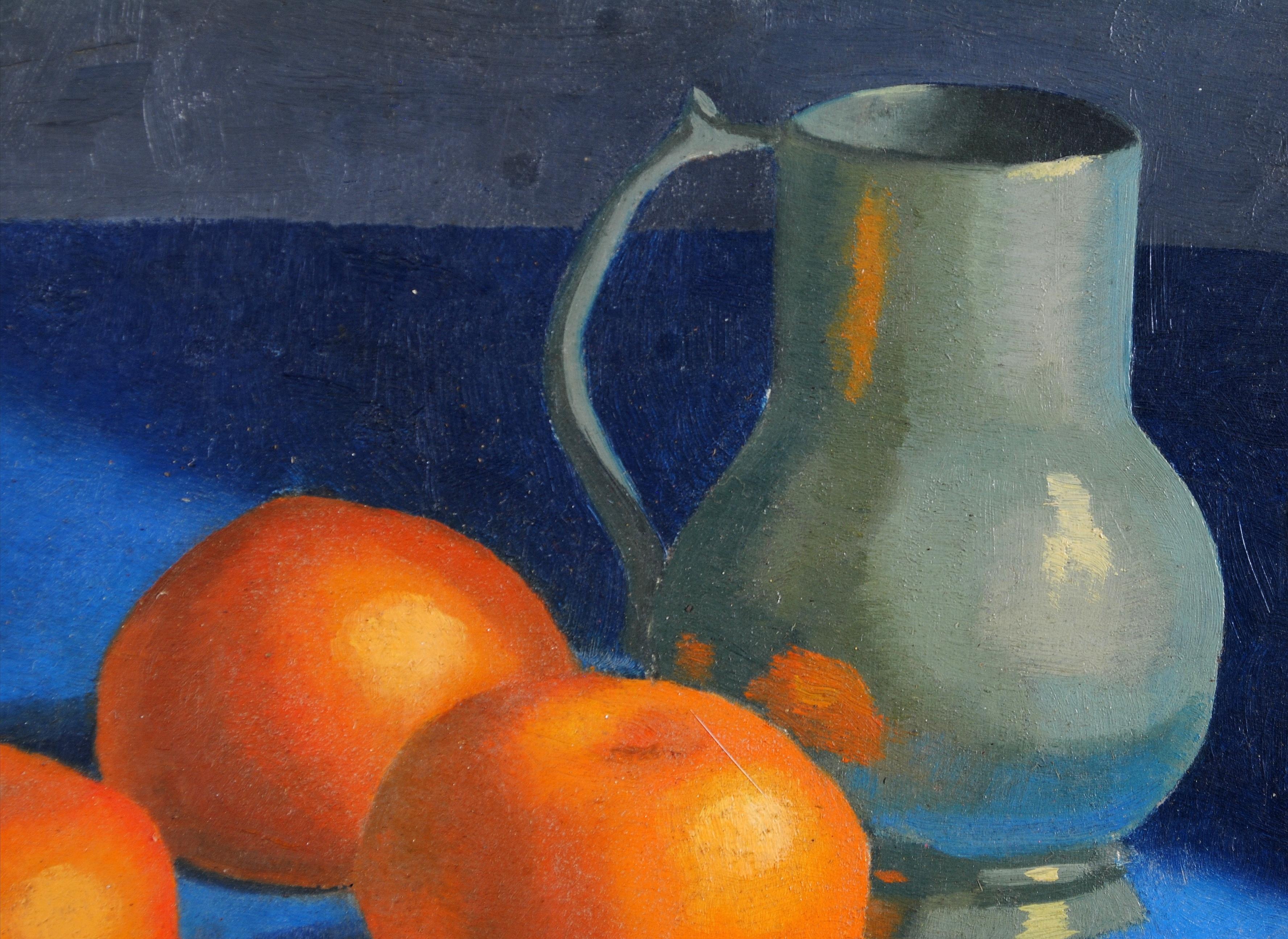 Oranges & Jug - Mid 20th Century Belgian Still Life Oil on Board Painting 1