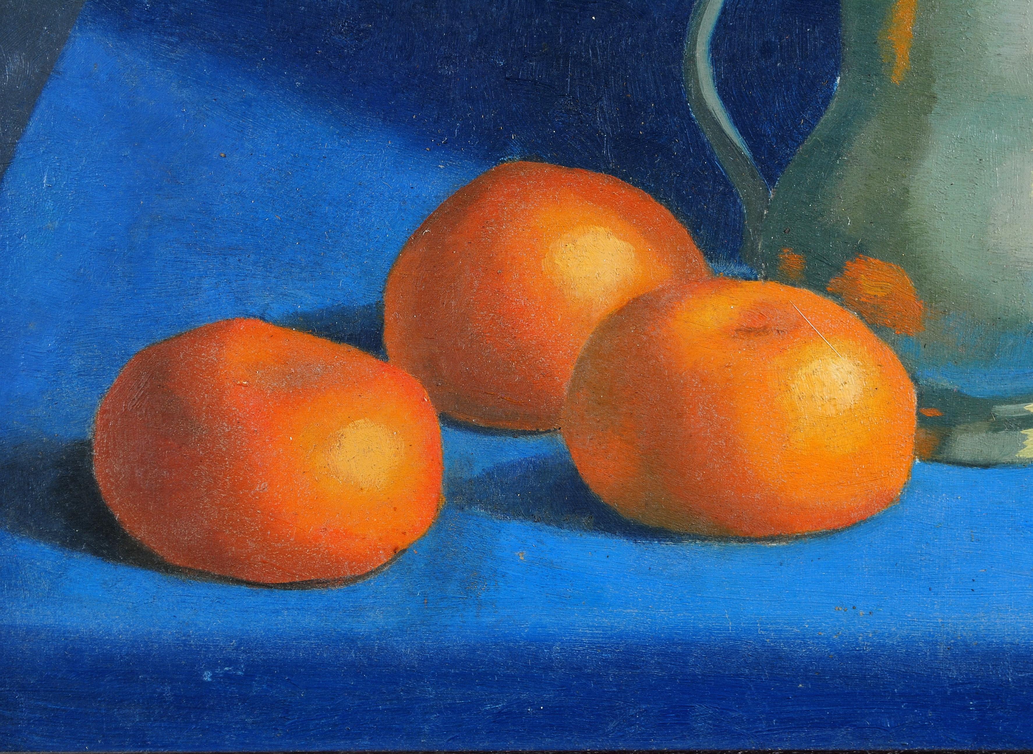 Oranges & Jug - Mid 20th Century Belgian Still Life Oil on Board Painting 3