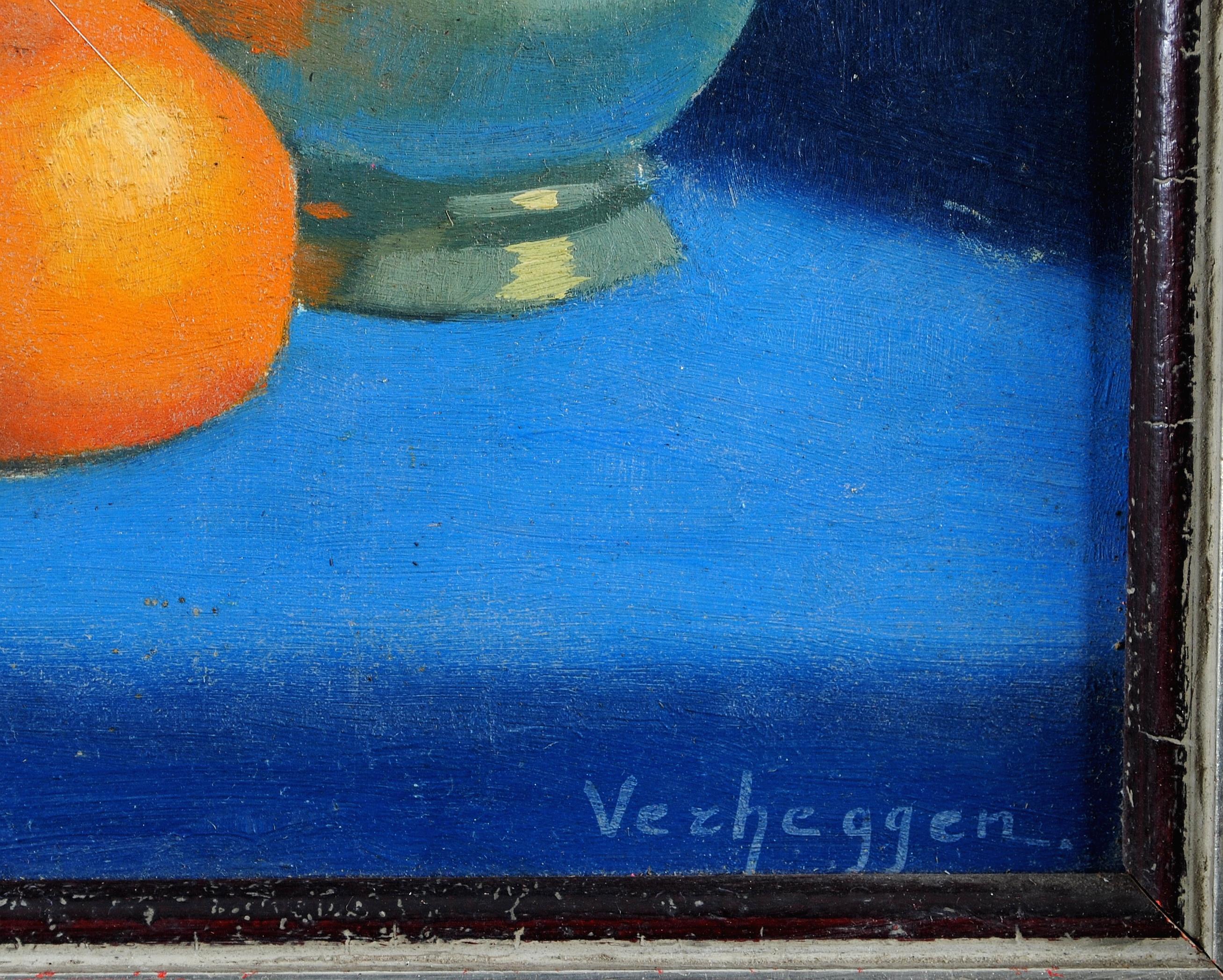 Oranges & Jug - Mid 20th Century Belgian Still Life Oil on Board Painting 4