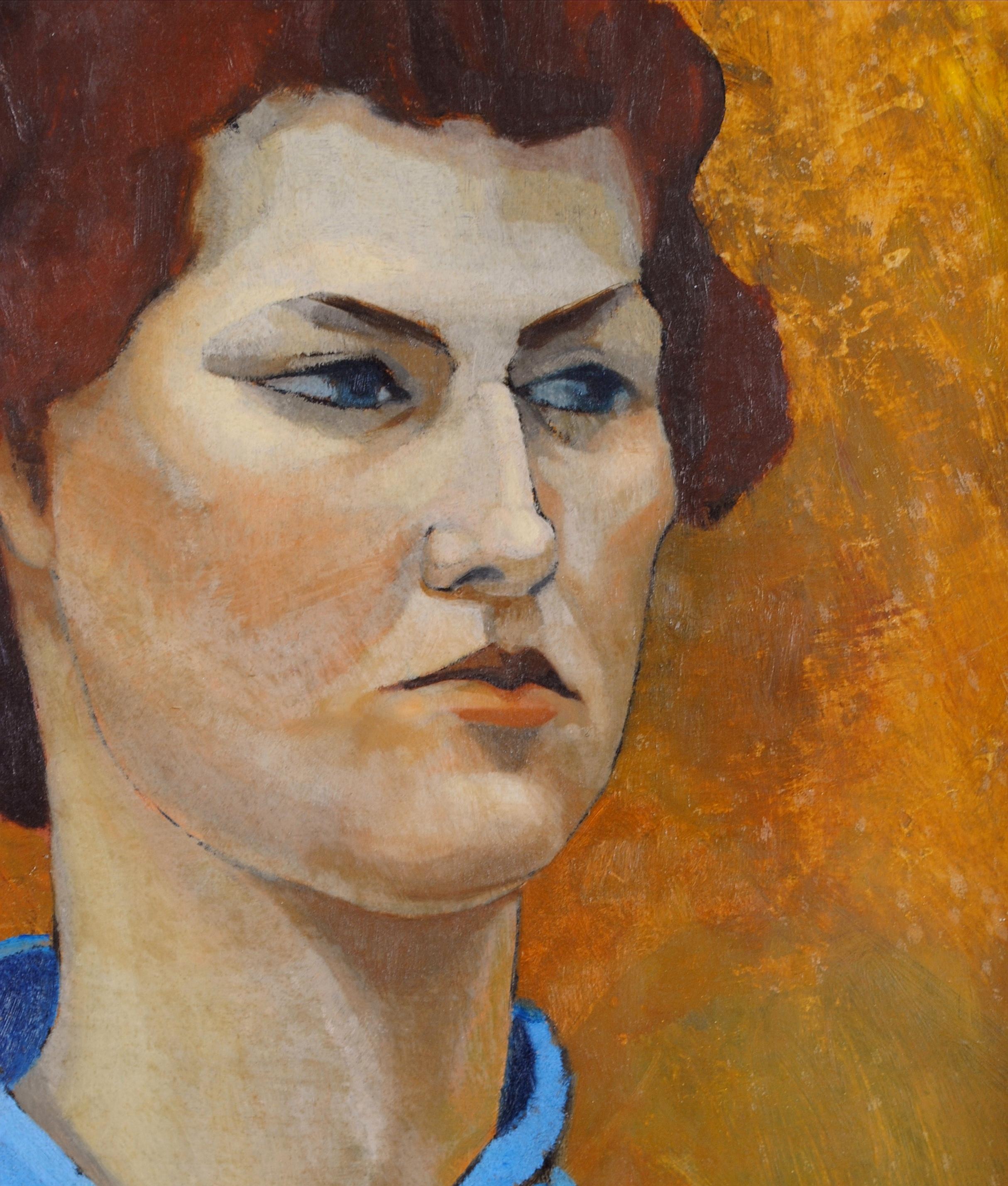 Portrait of a Lady - Mid 20th Century Modern Belgian Oil on Board Painting For Sale 1