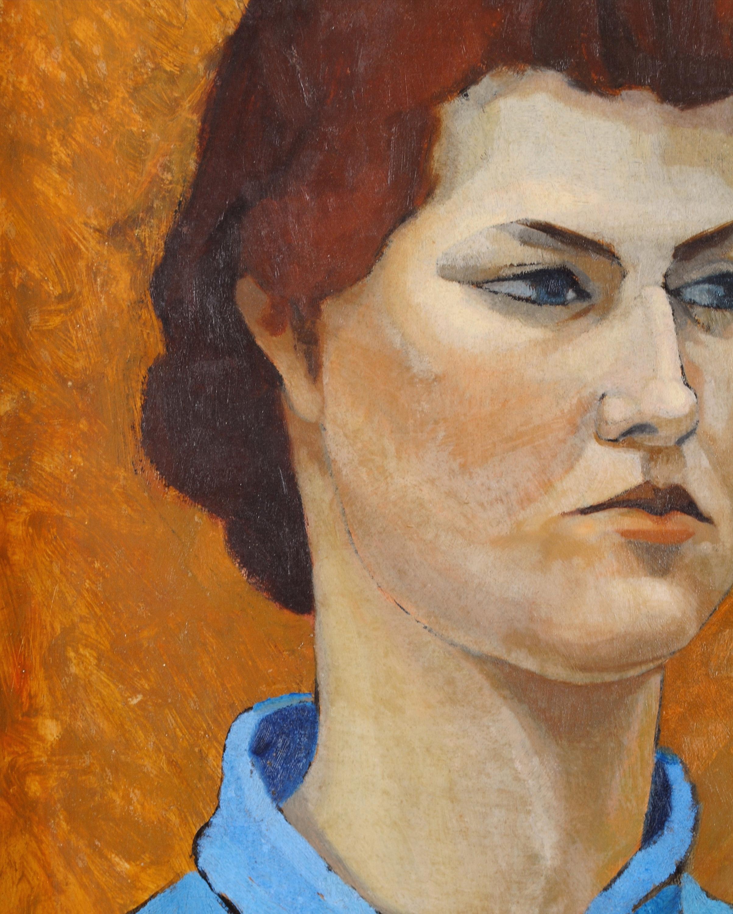 Portrait of a Lady - Mid 20th Century Modern Belgian Oil on Board Painting For Sale 2