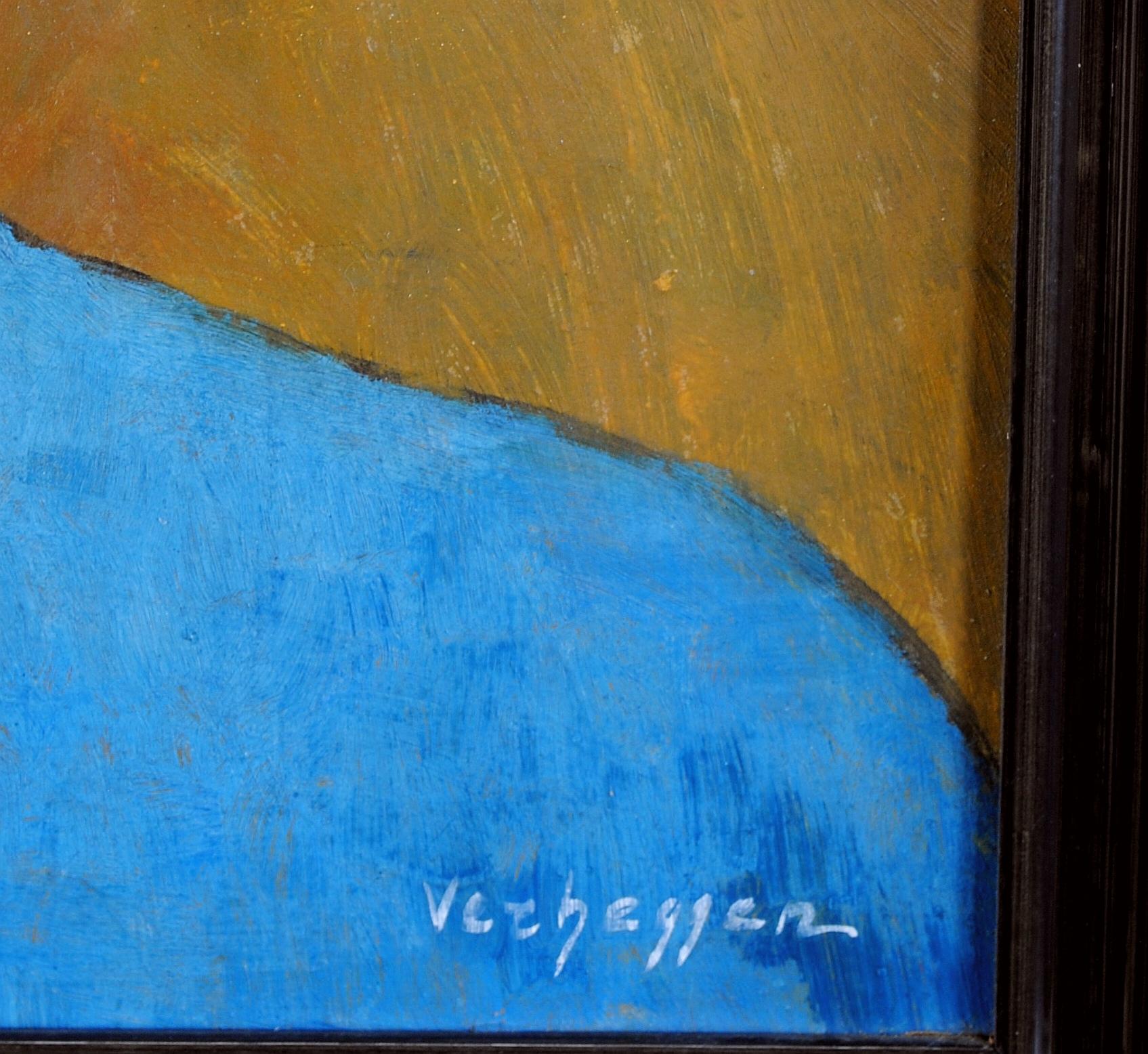 Portrait of a Lady - Mid 20th Century Modern Belgian Oil on Board Painting For Sale 3