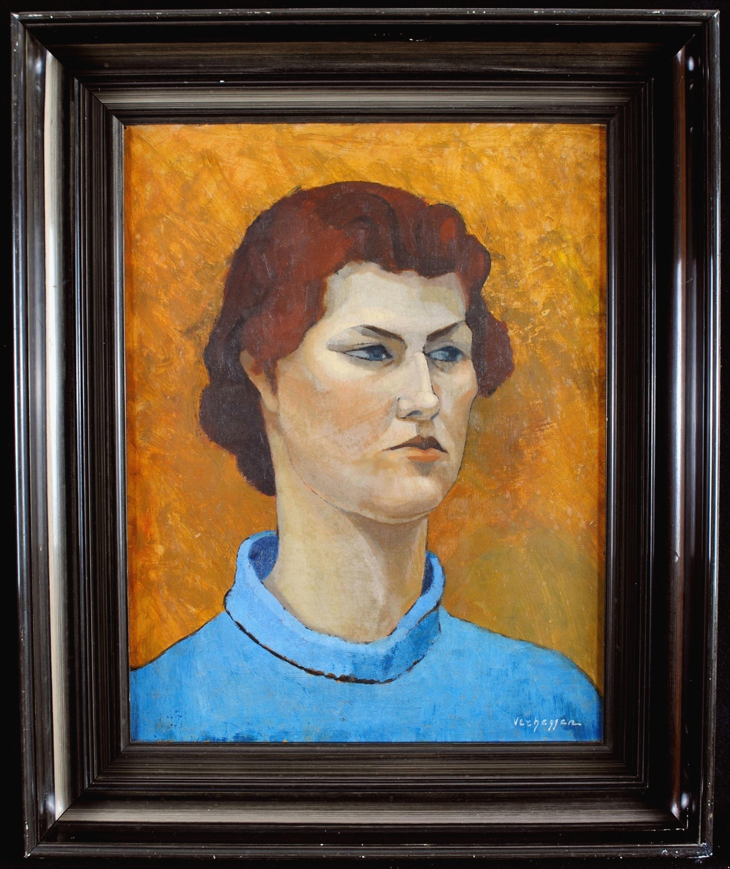 Noëlle Verheggen Portrait Painting - Portrait of a Lady - Mid 20th Century Modern Belgian Oil on Board Painting