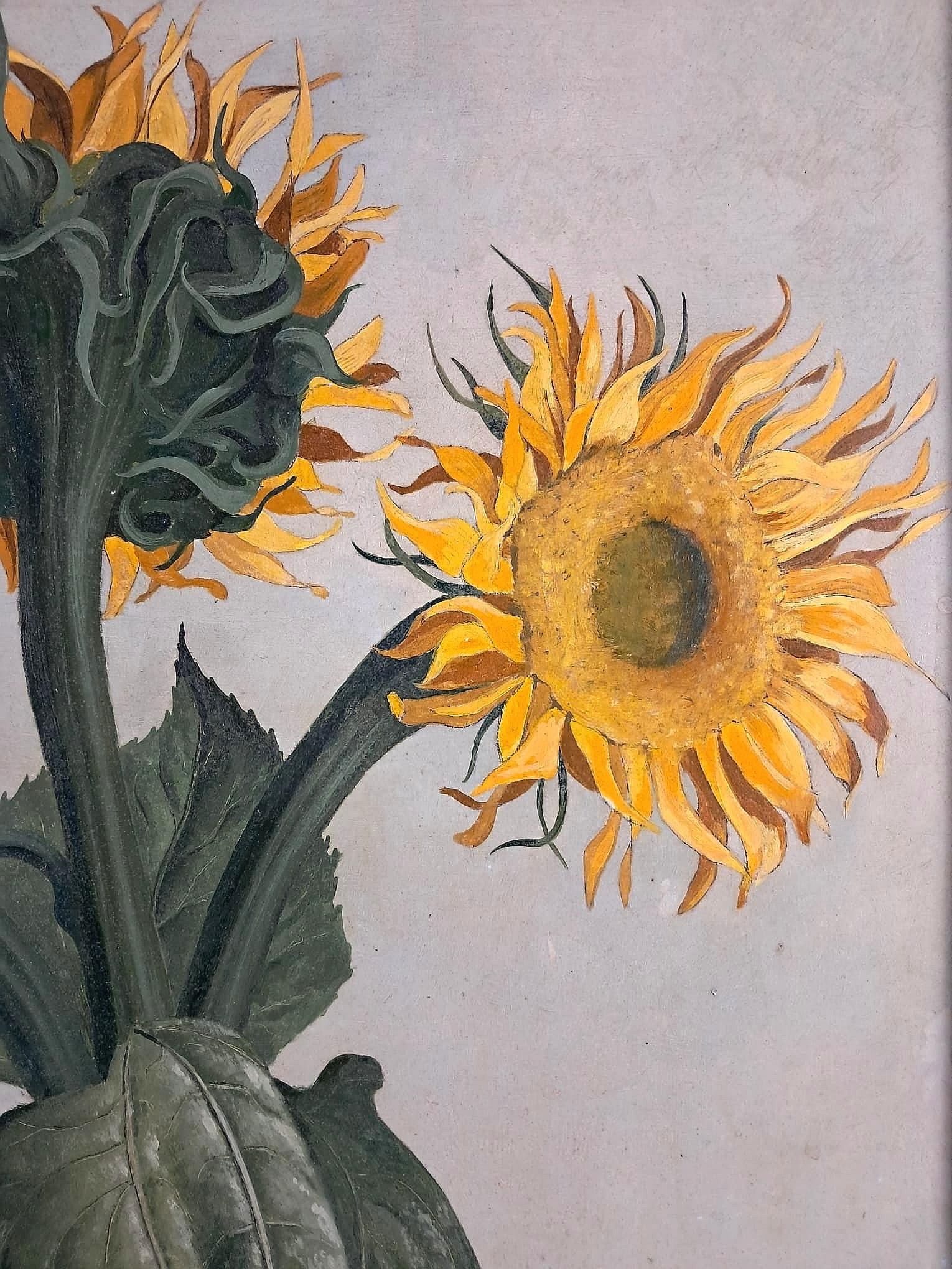 Sunflowers - Large Mid 20th Century Modern Belgian Surreal Still Life Painting For Sale 3