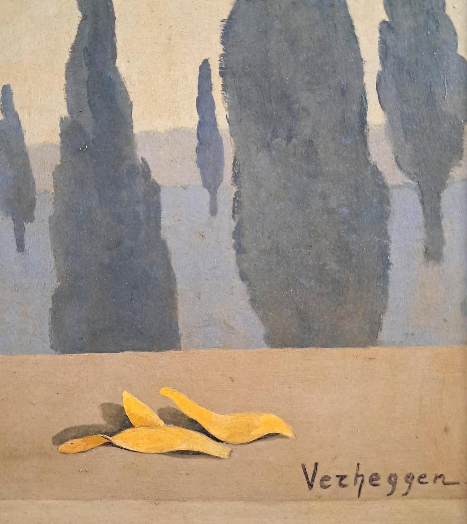 Sunflowers - Large Mid 20th Century Modern Belgian Surreal Still Life Painting For Sale 5