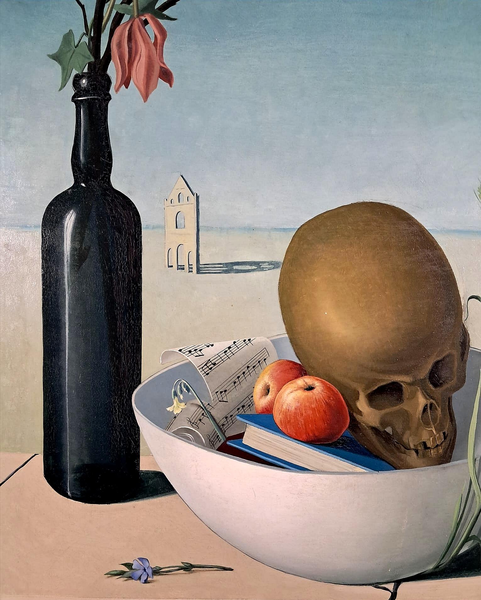 Vanity - Large Mid 20th Century Modern Belgian Surrealist Still Life Painting For Sale 3