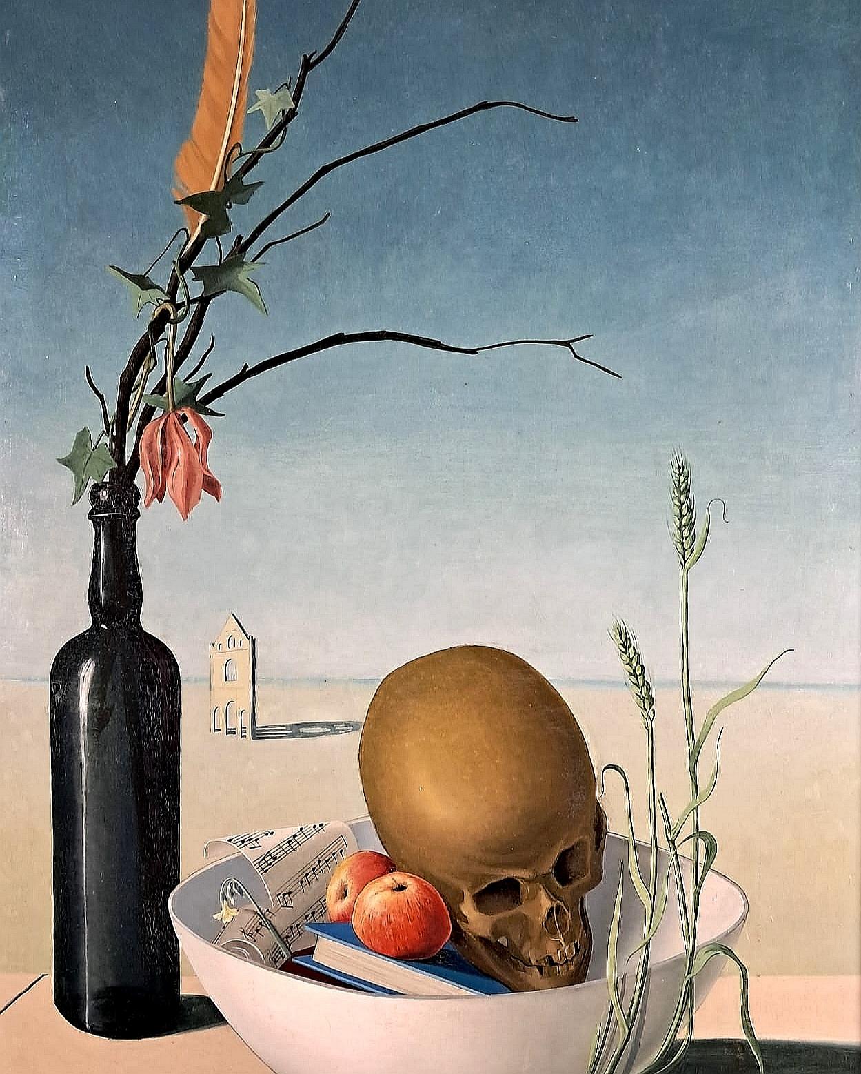Vanity - Large Mid 20th Century Modern Belgian Surrealist Still Life Painting For Sale 5