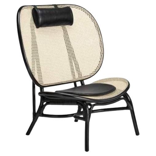 Nomad Chair in Black Bamboo with Black Aniline Leather Cushions For Sale