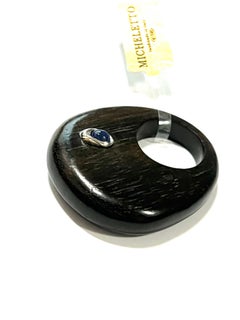 Nomad Collection Iconic Ebony Ring with Blue Sapphire and White Gold