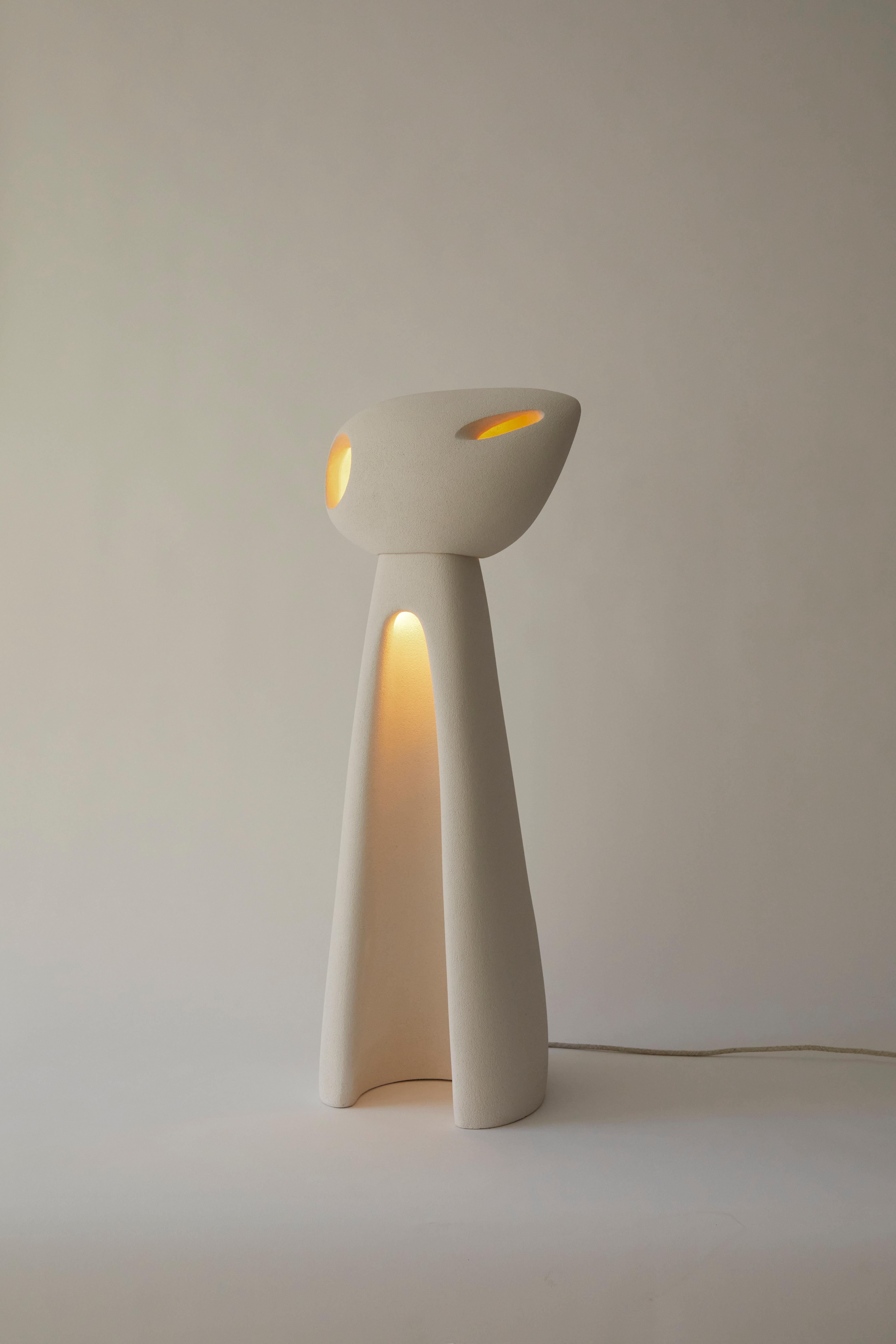 Nomad II:05 Table Lamp in White Sand Stoneware by Sofia Karnukaeva
Dimensions: D 30 x W 30 x H 87 cm.
Materials: Stoneware.

All our lamps can be wired according to each country. If sold to the USA it will be wired for the USA for instance. Please