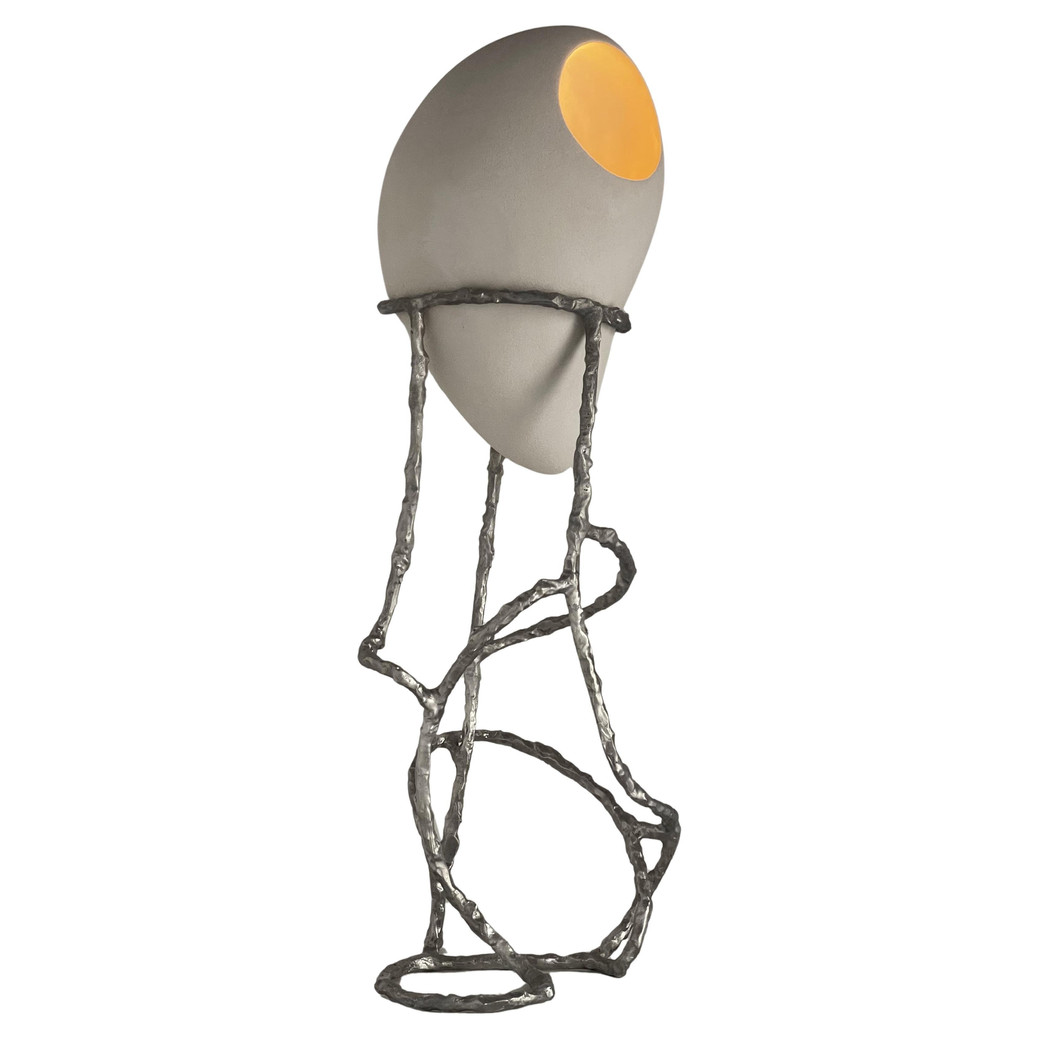 Nomad III:01 Table Lamp in White Sand Stoneware & Aluminum by Sofia Karnukaeva