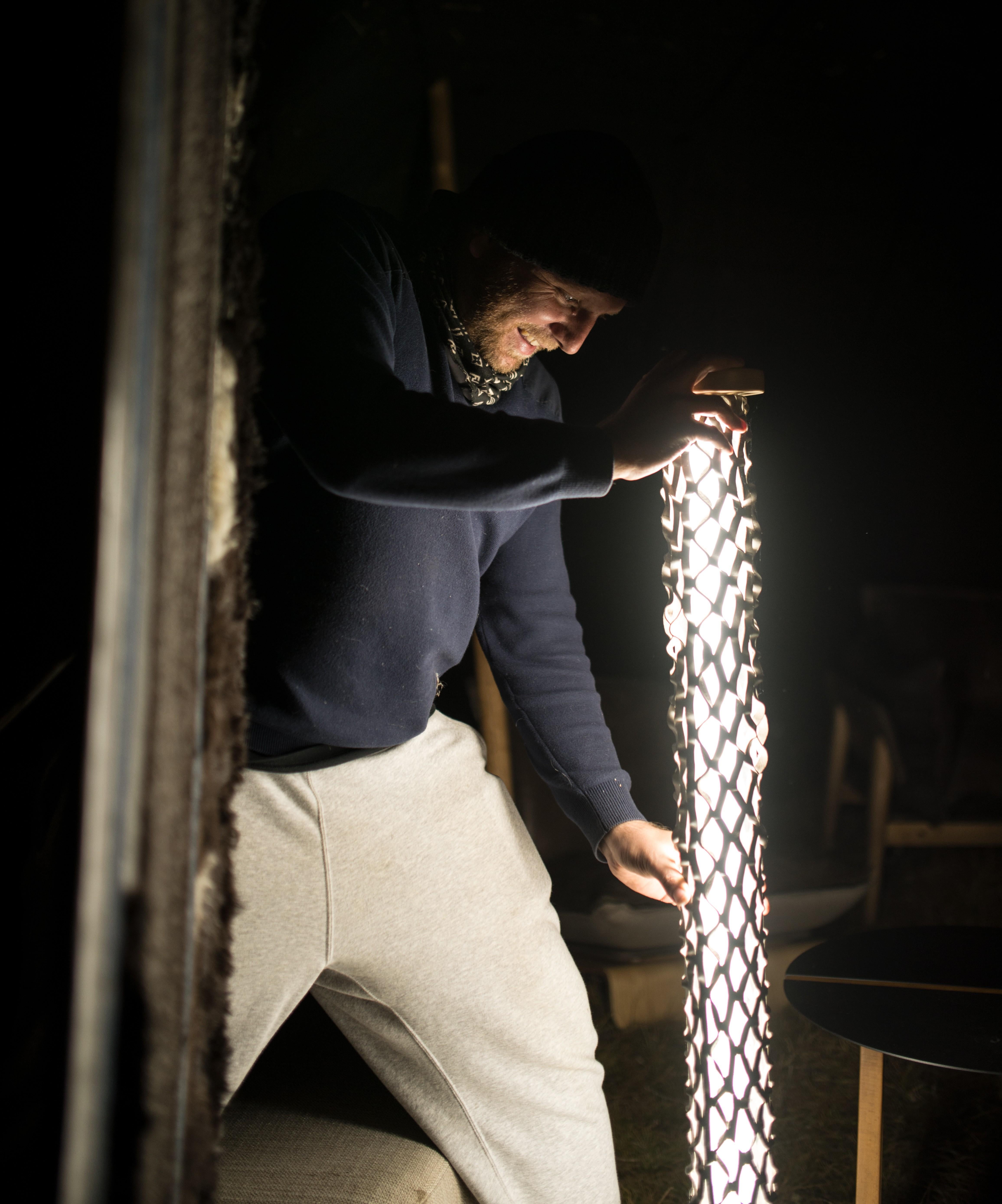 Tibetan Nomad Mesh Lamp in Yak Leather  KVN x Matsu Nomadic Series by Joeri Reynaert For Sale