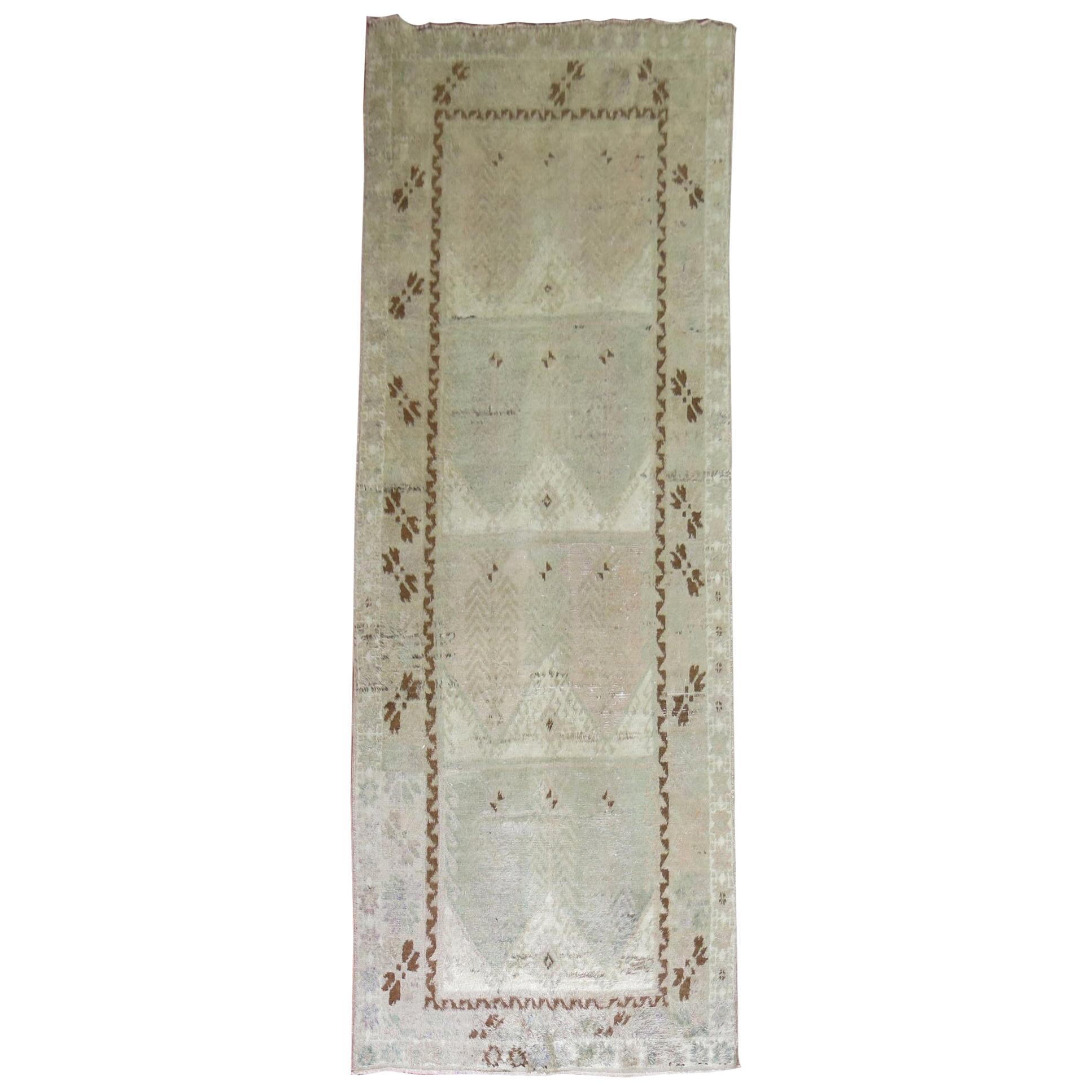 Nomadic Directional Neutral Color Vintage Moroccan Gallery Runner For Sale