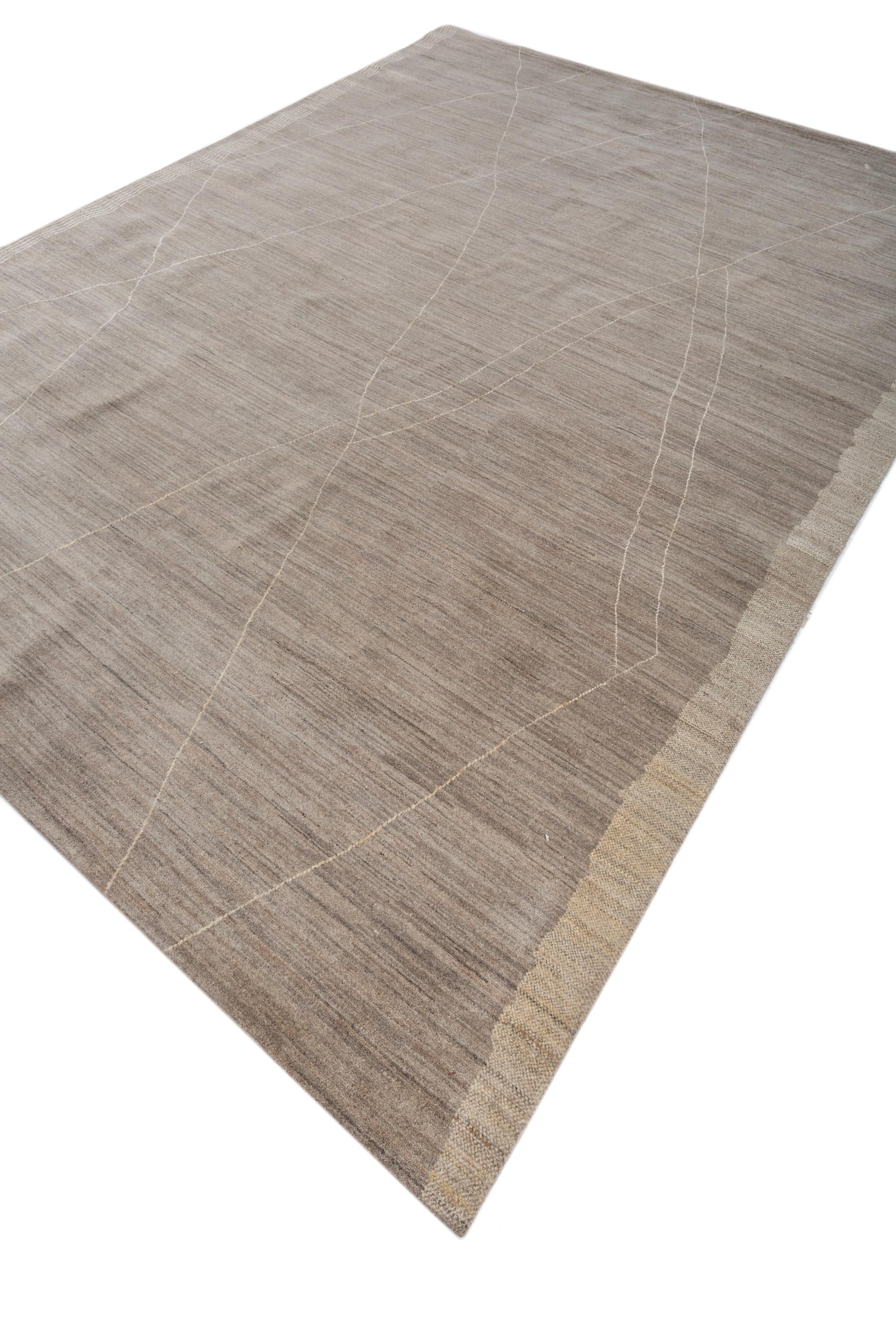 Handgeknüpfter Teppich im Nomadic Nouveau-Stil in Naturgrau und natürlichem Weiß 240X300 cm (Tibetisch) im Angebot