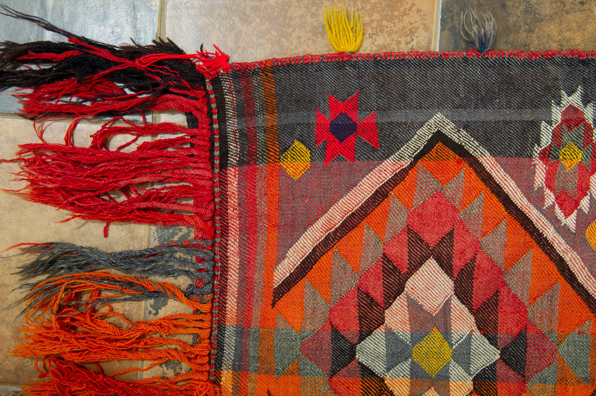 Hand-Woven Nomadic Polychrome Flatwave Rug or Entrance to the Nomad Tent For Sale