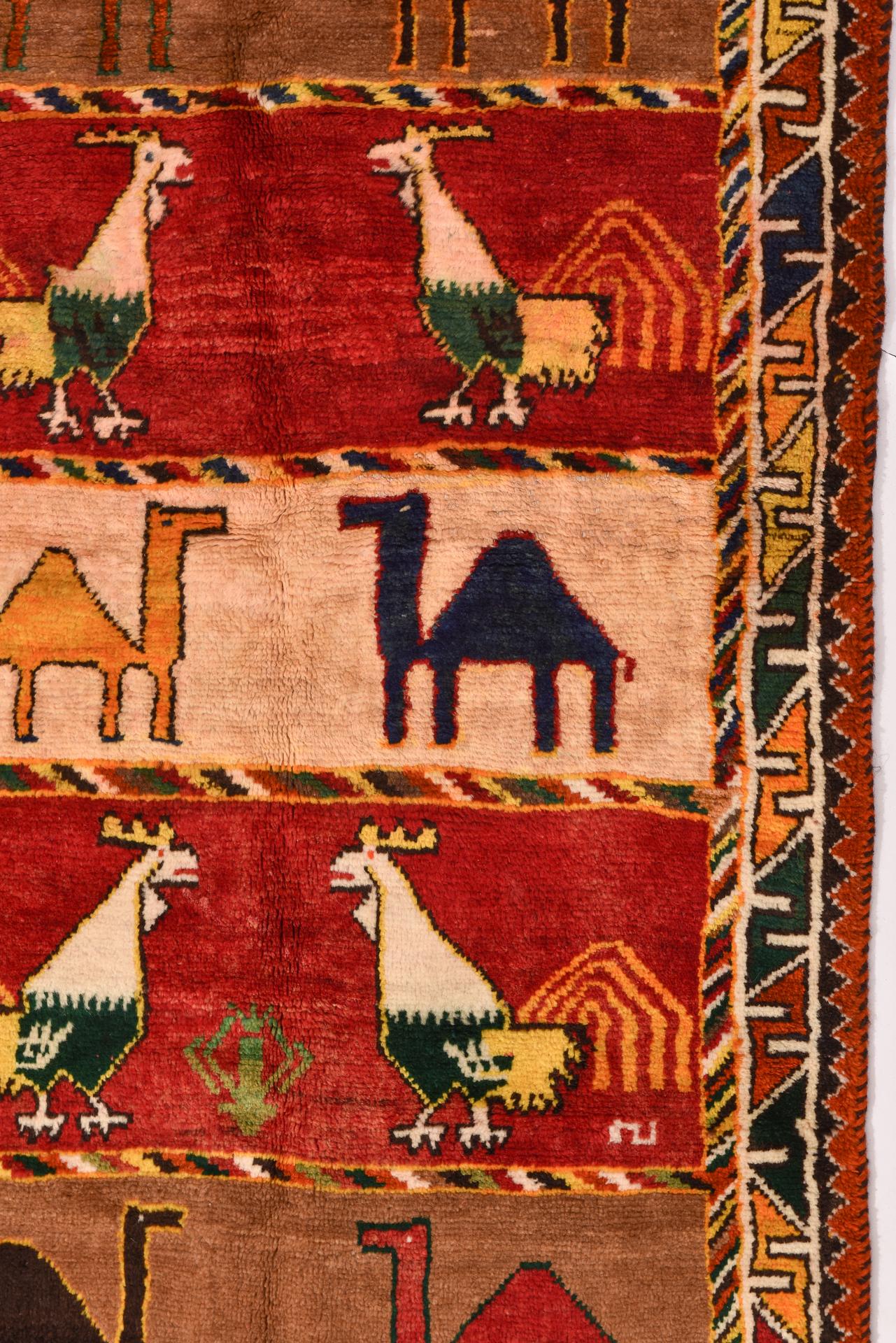 Central Asian Nomadic Rug with Camels and Roosters from My Private Collection For Sale