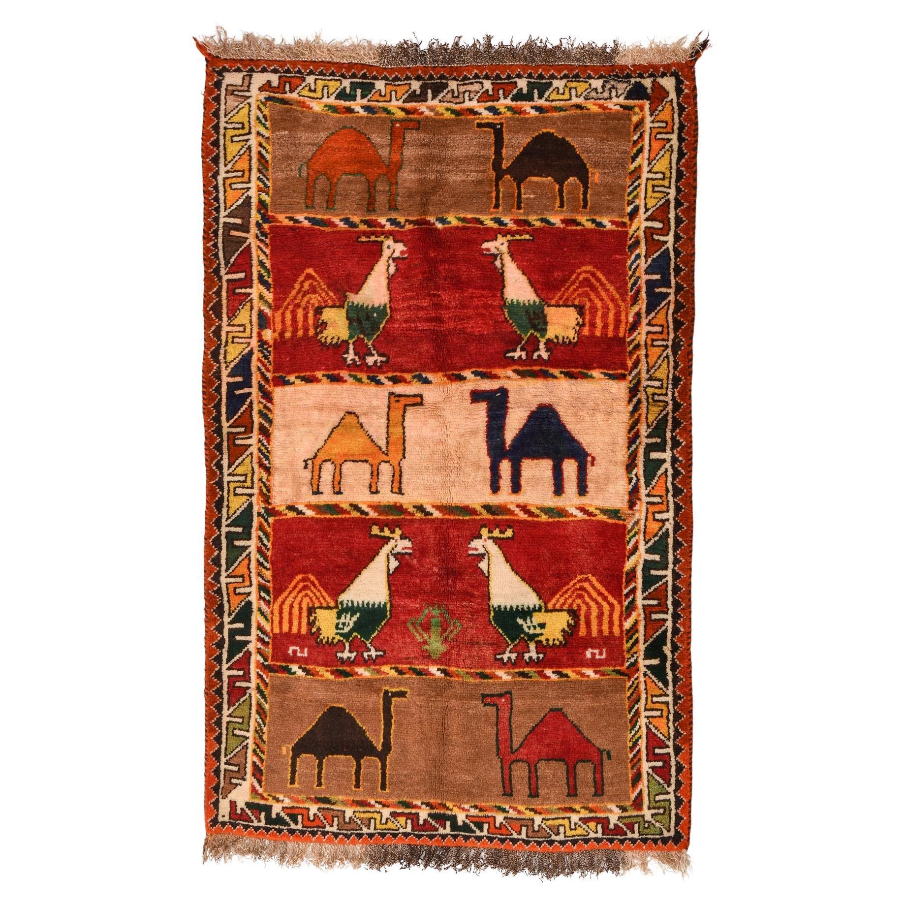 Nomadic Rug with Camels and Roosters from My Private Collection For Sale