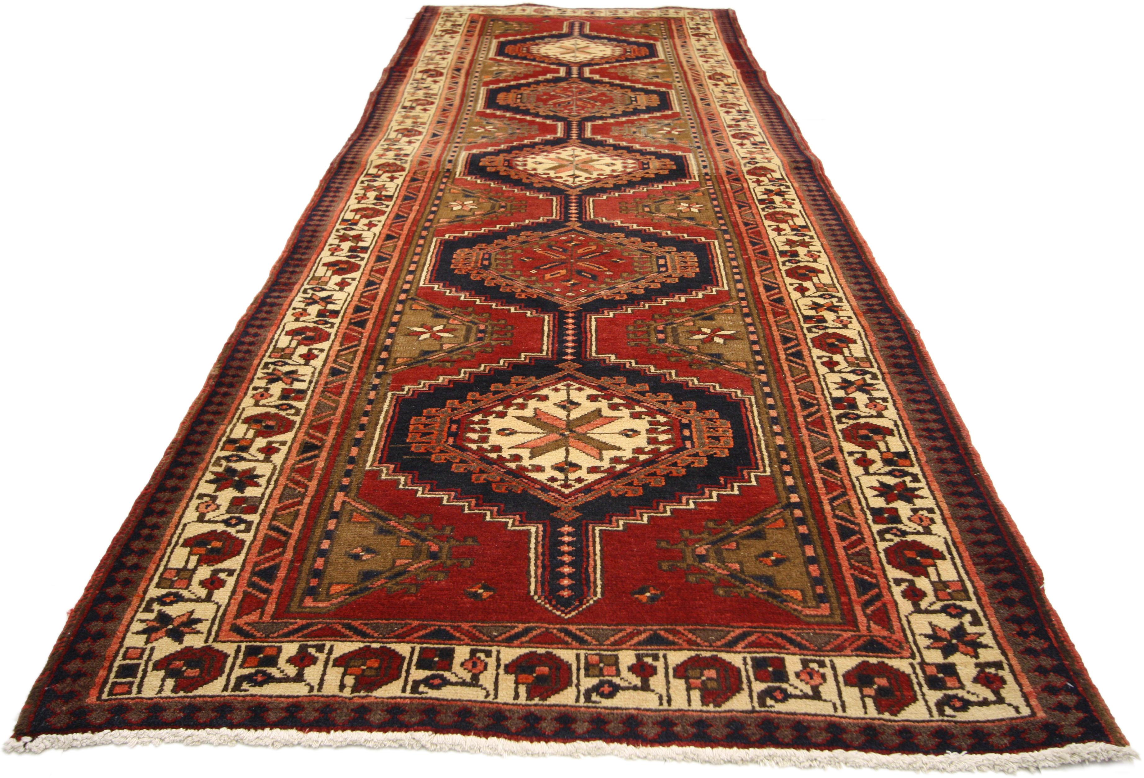 Nomadic Style Vintage Persian Azerbaijan Tribal Runner, Hallway Runner In Good Condition For Sale In Dallas, TX