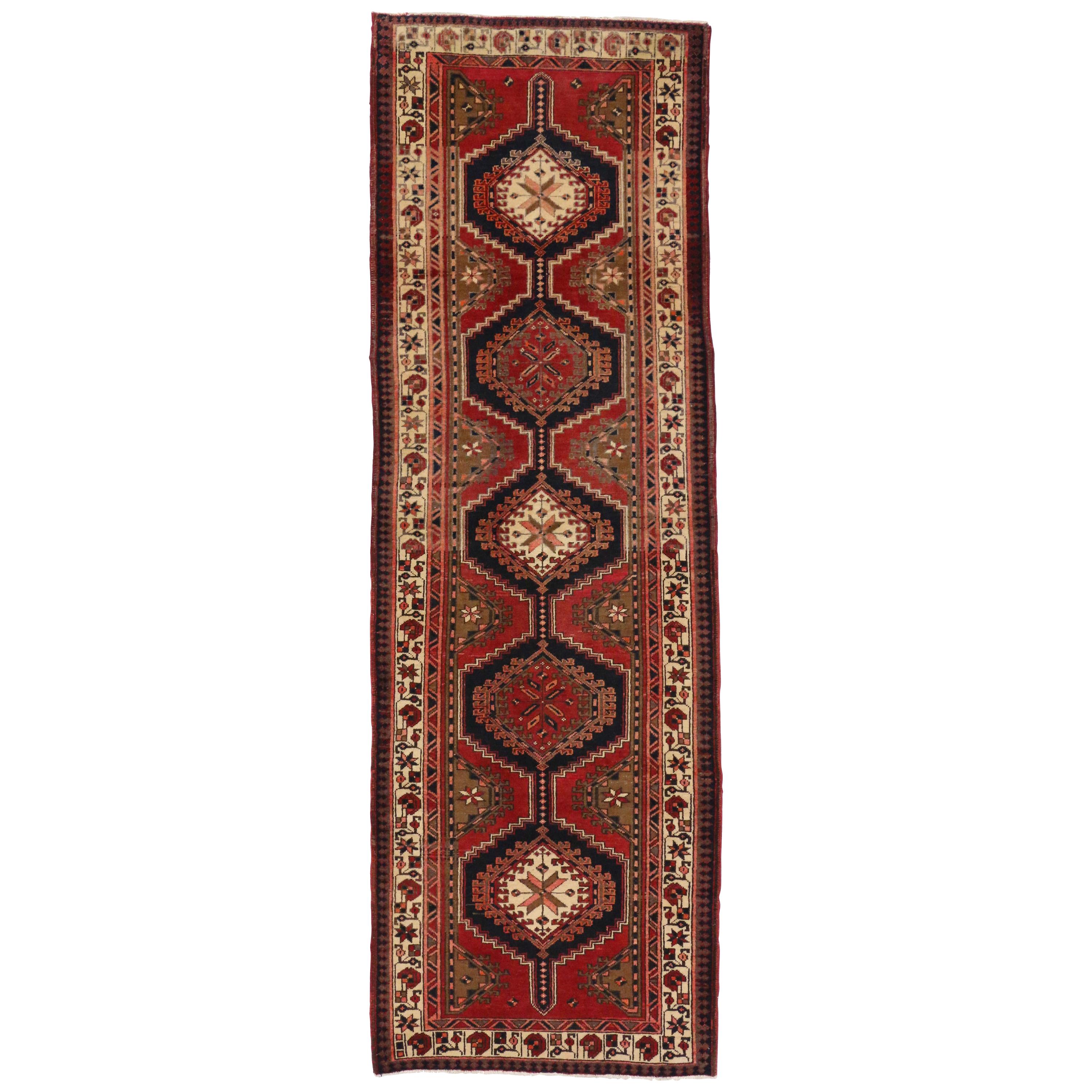 Nomadic Style Vintage Persian Azerbaijan Tribal Runner, Hallway Runner For Sale