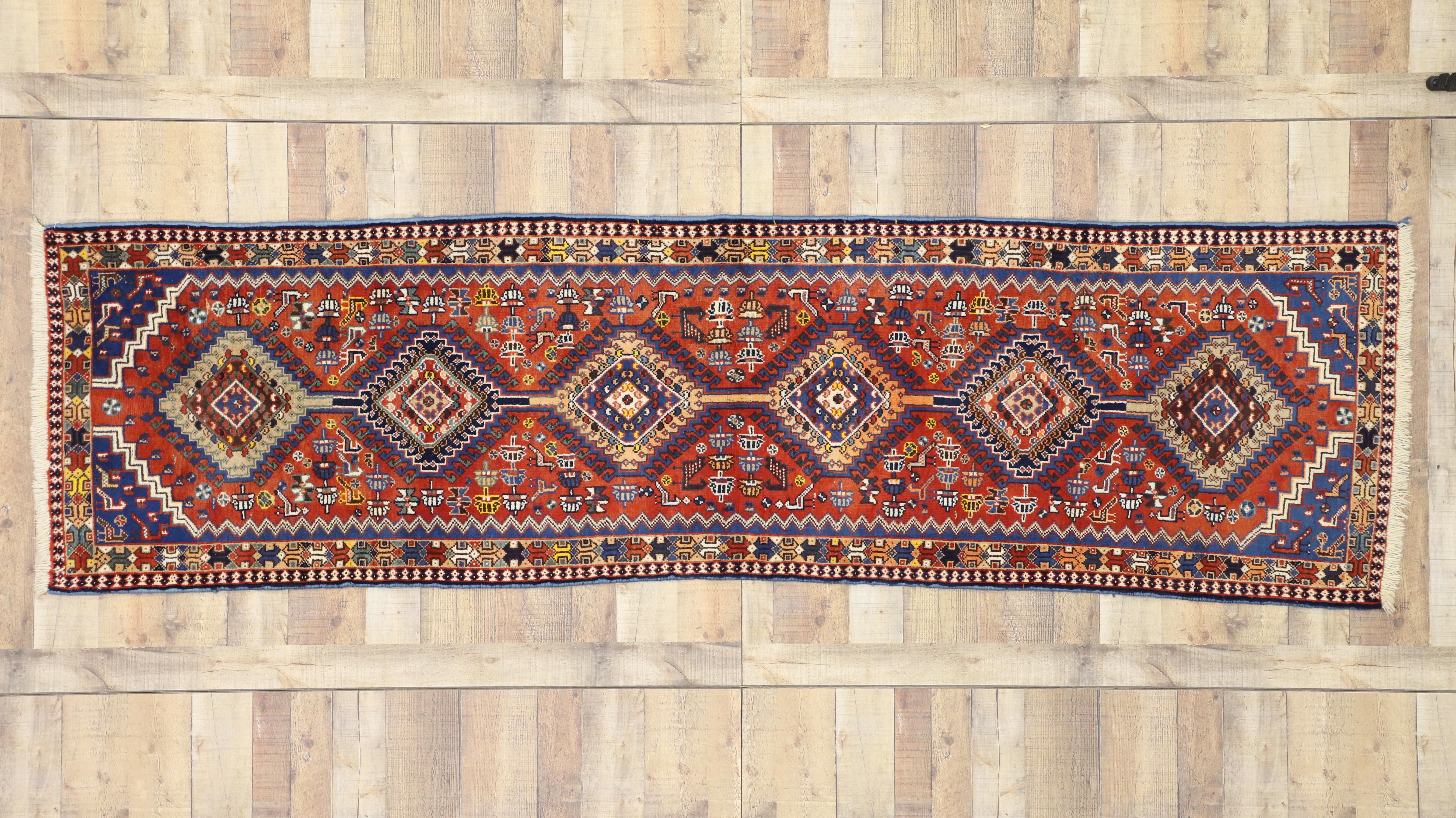 Hand-Knotted Nomadic Vintage Persian Yalameh Runner with Tribal Style, Hallway Runner