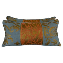 Nomi Stenciled Linen Lumbar Pillows in Celeste Blue, USA