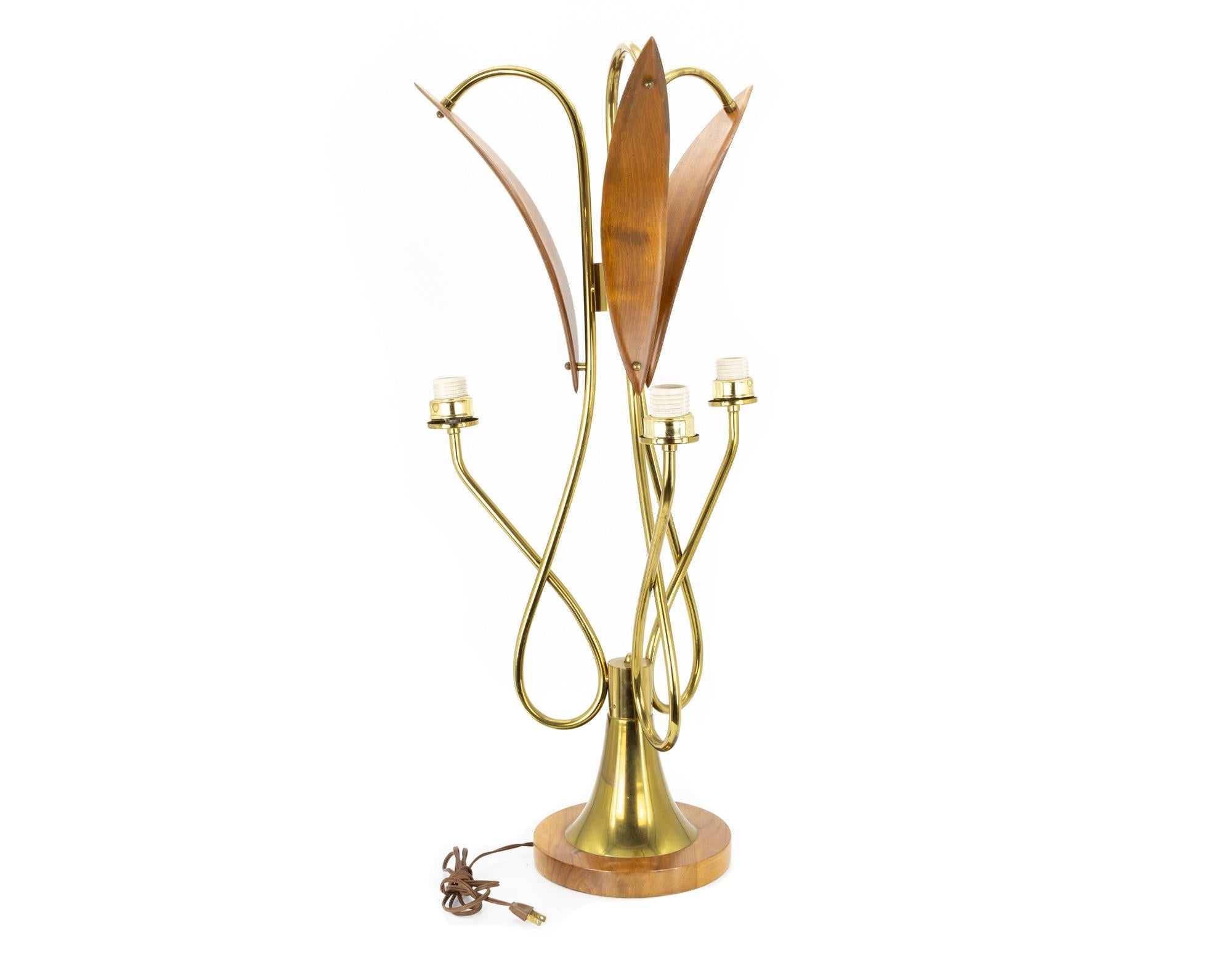 Mid-Century Modern Nomina Organica Mid Century Brass Walnut Lamps - Pair For Sale