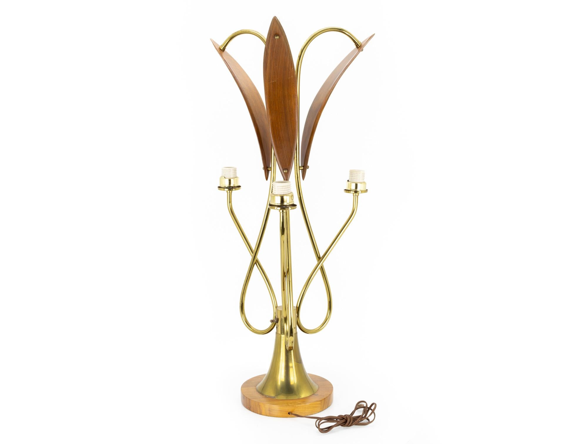 American Nomina Organica Mid Century Brass Walnut Lamps - Pair For Sale