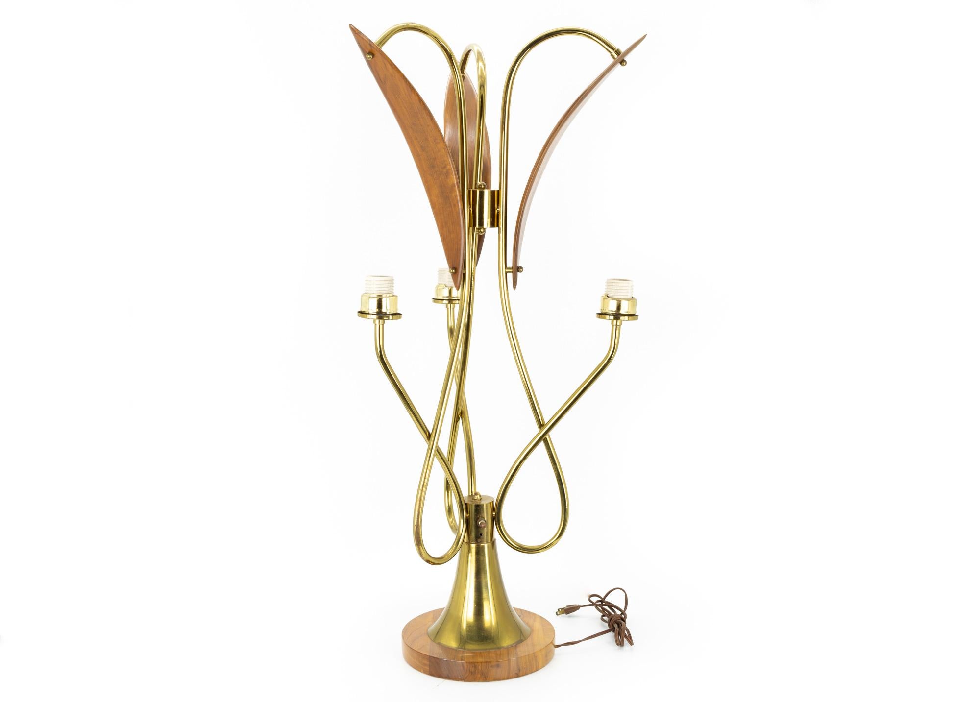 Nomina Organica Mid Century Brass Walnut Lamps - Pair In Good Condition For Sale In Countryside, IL