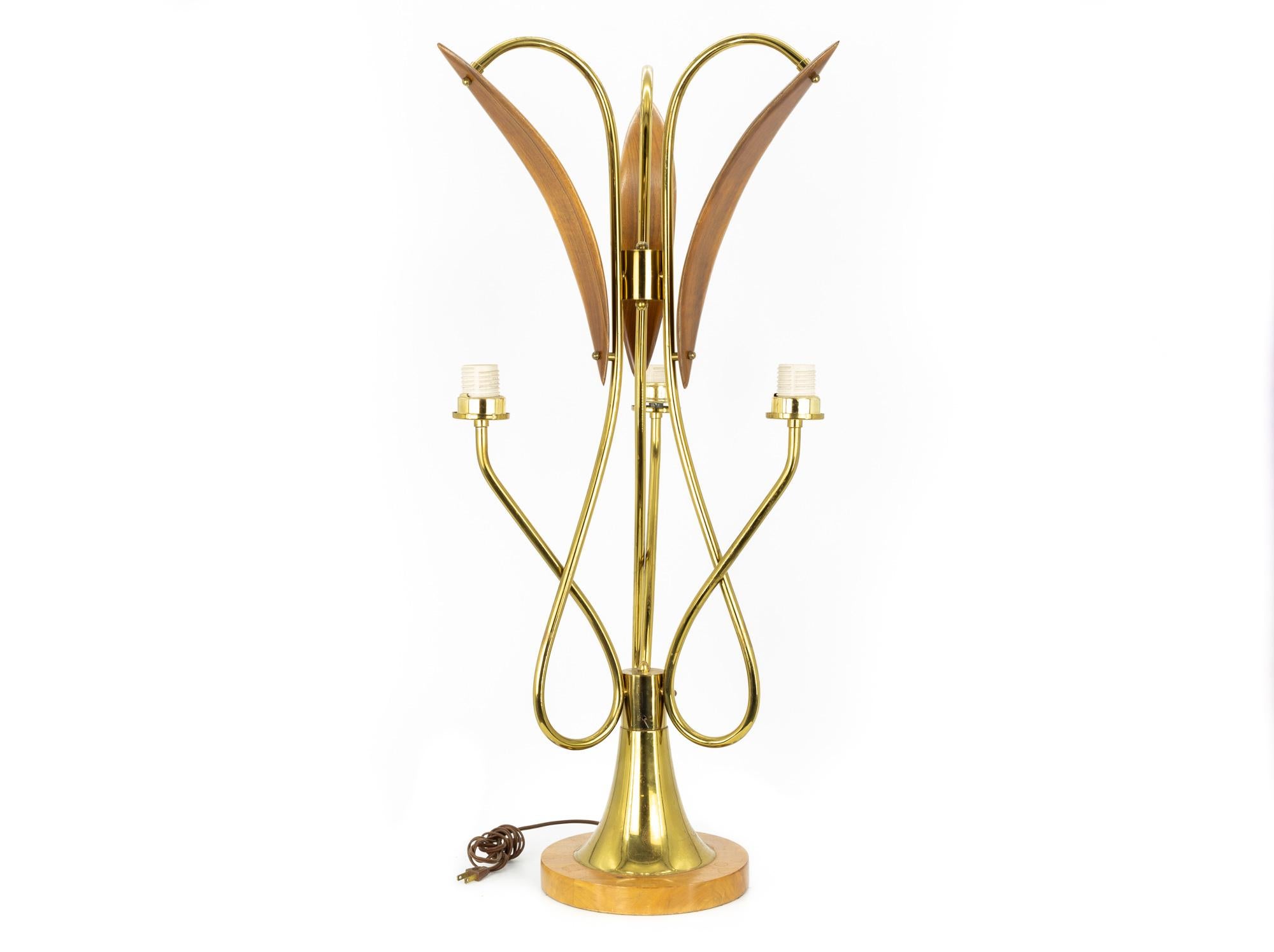 Late 20th Century Nomina Organica Mid Century Brass Walnut Lamps - Pair For Sale