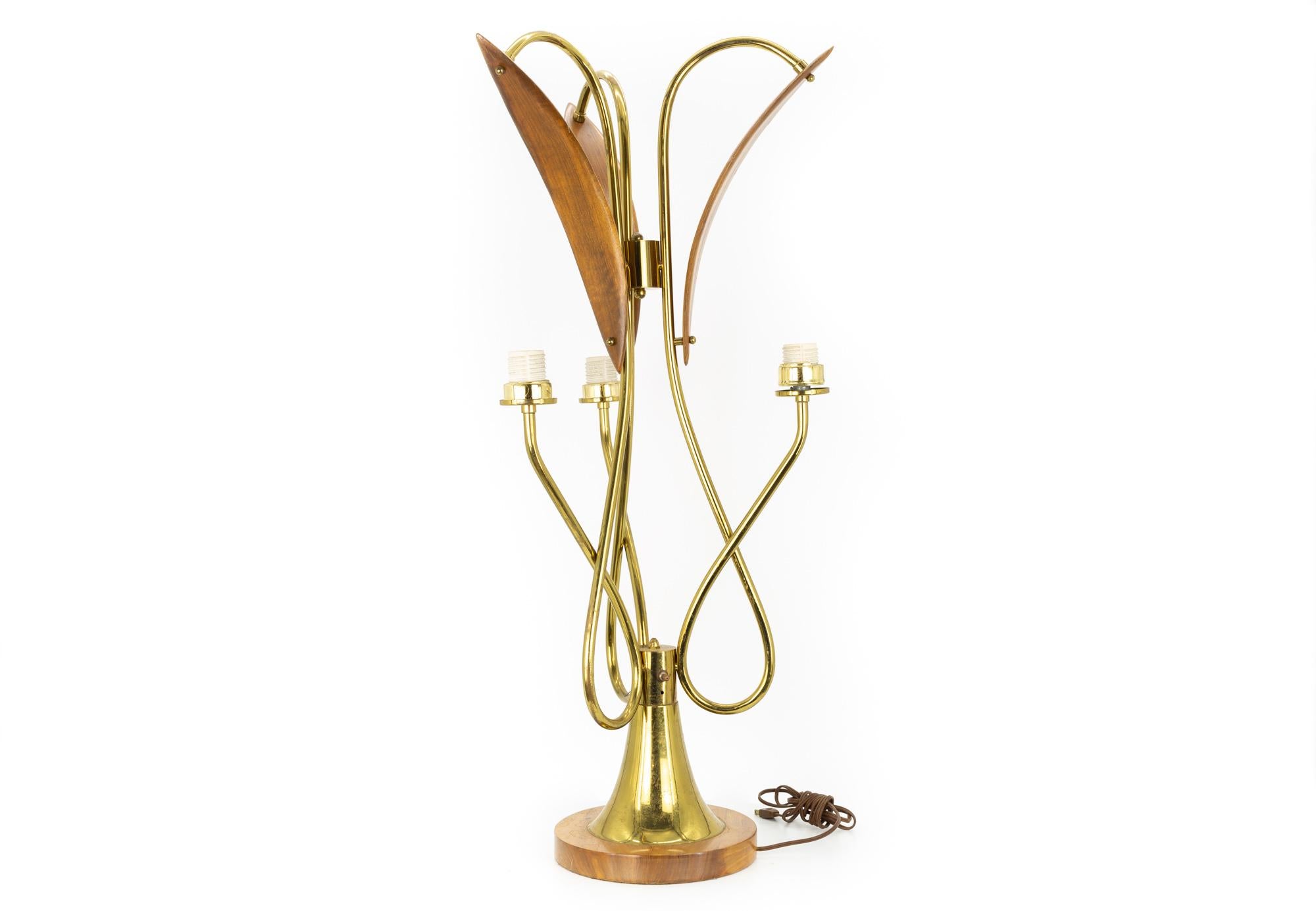 Nomina Organica Mid Century Brass Walnut Lamps - Pair For Sale 3