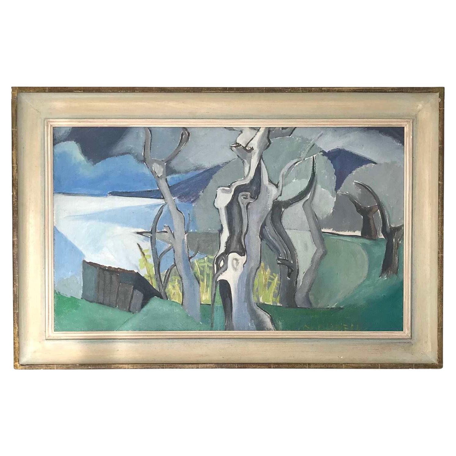 Paysage avec arbre, huile sur toile de Nommie Durell, Angleterre, années 1950 en vente