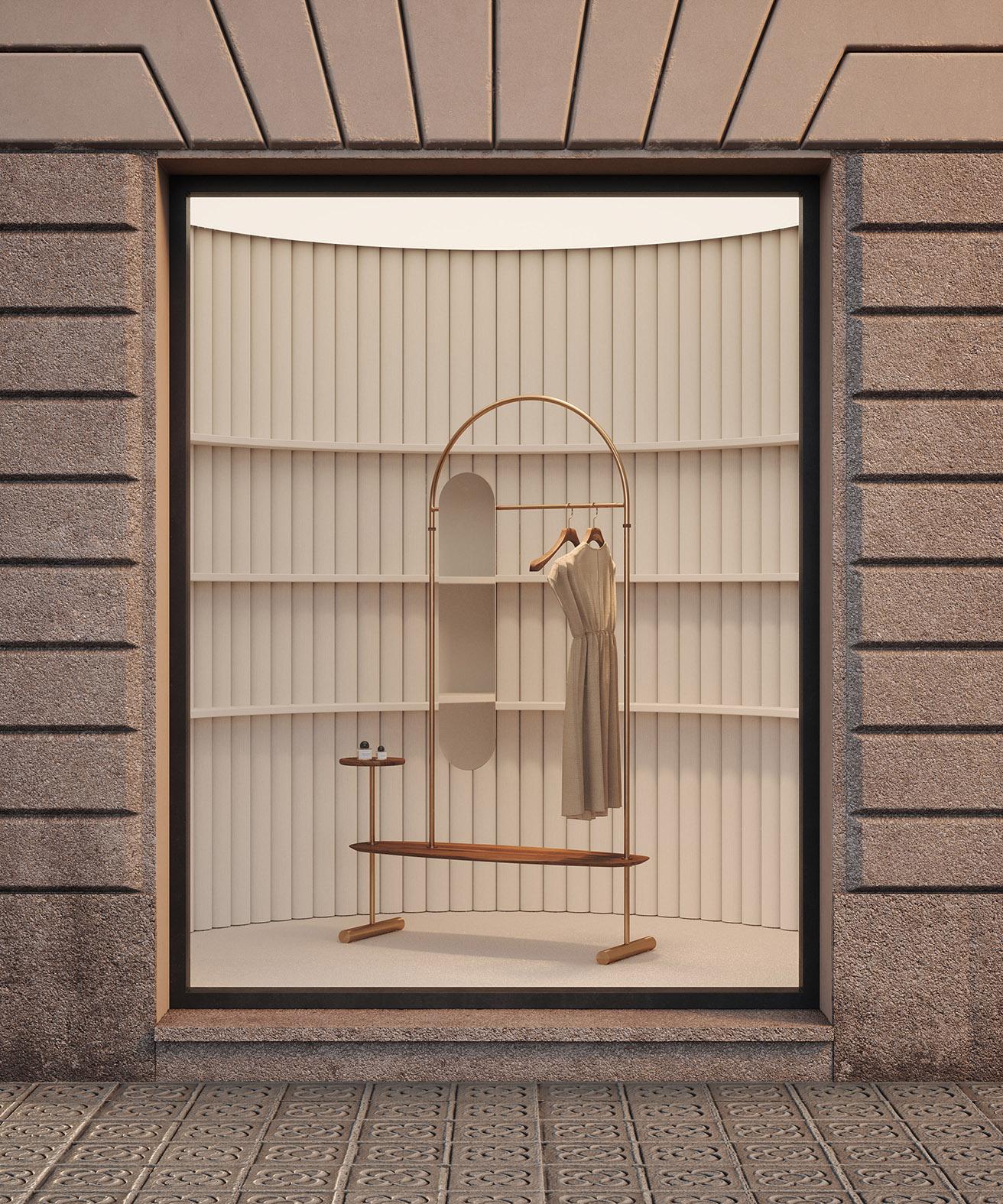 Elegant and minimalist, the Arco Clothing Rack includes a long oval mirror, wood veneer shelf, a small tray and two wooden hangers. Designed and produced in Spain with natural materials and organic shapes, the clothing rack is available with either