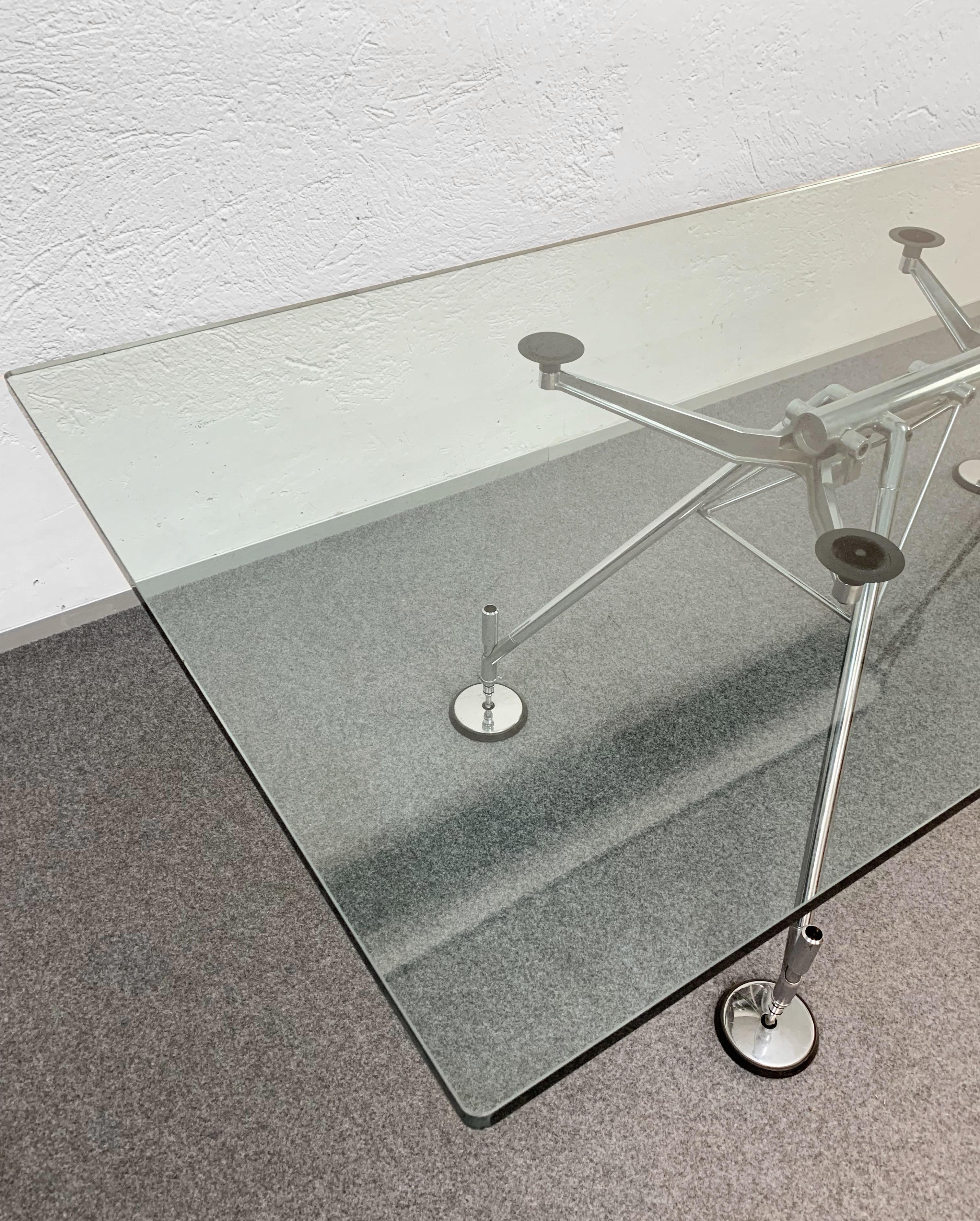 Glass Nomos Table 1986 by Norman Foster for Tecno Italy 1980s Dining or Conference
