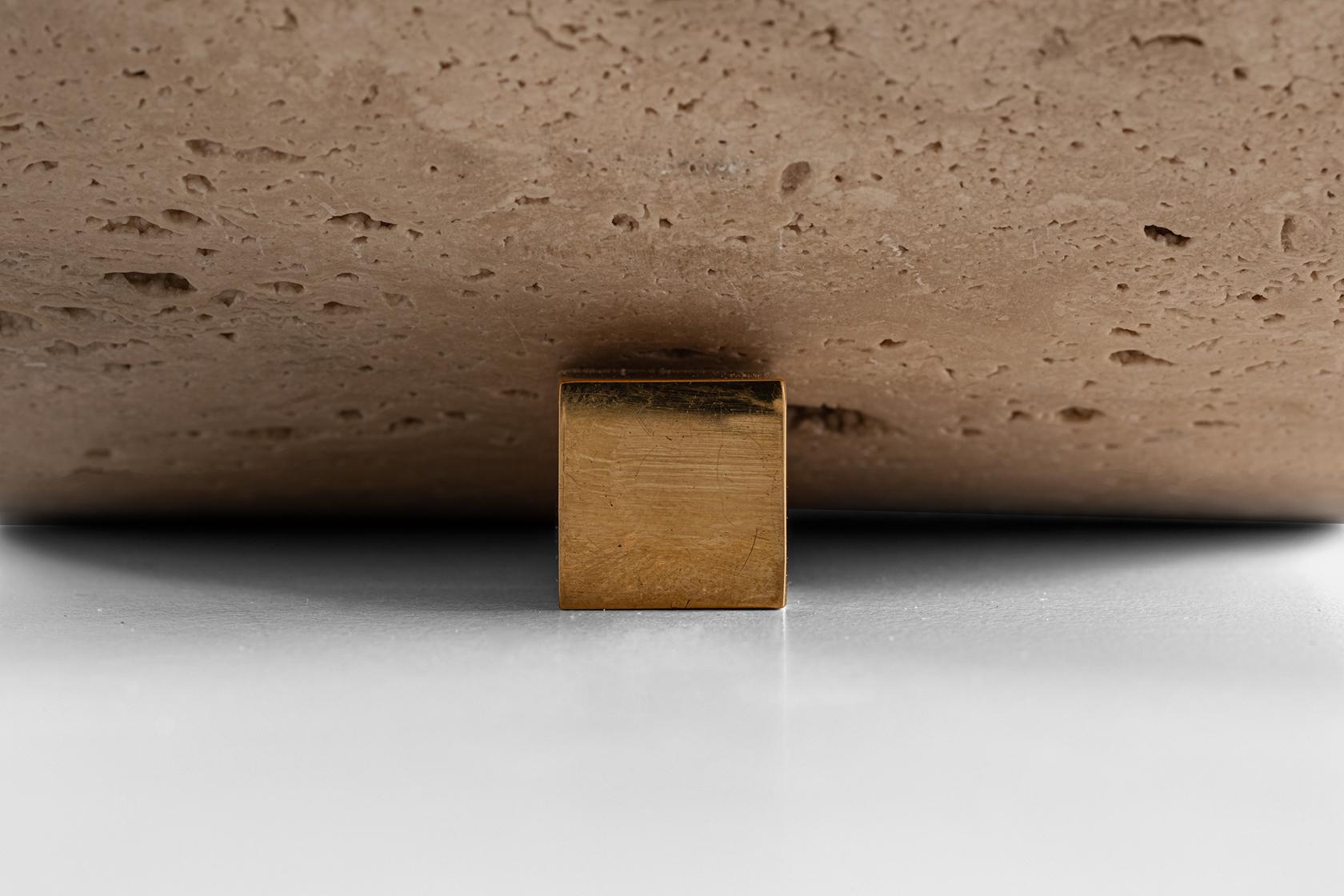 Contemporary Table/floor lamp Nomos - travertine marble, leather, glass For Sale